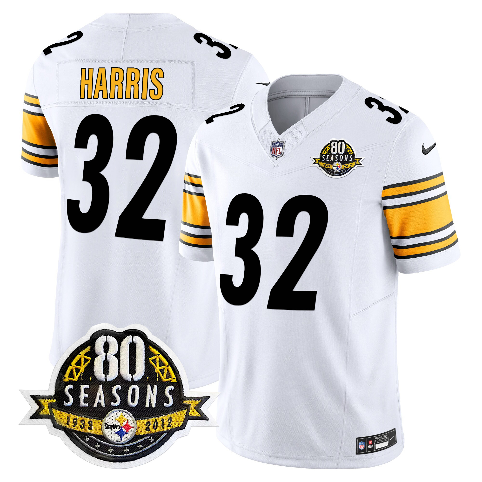 Men's Franco Harris Pittsburgh Steelers 80th Anniversary Patch Vapor Limited White Jersey - All Stitched