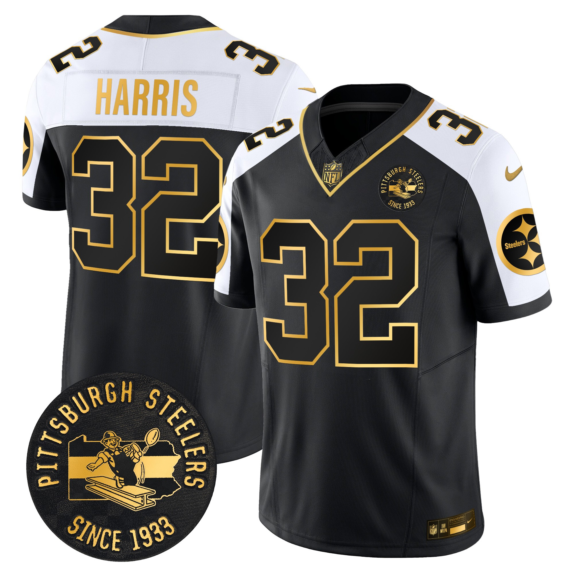 Men's Franco Harris Pittsburgh Steelers Throwback 1933 Patch Gold Vapor Limited Alternate Jersey - All Stitched