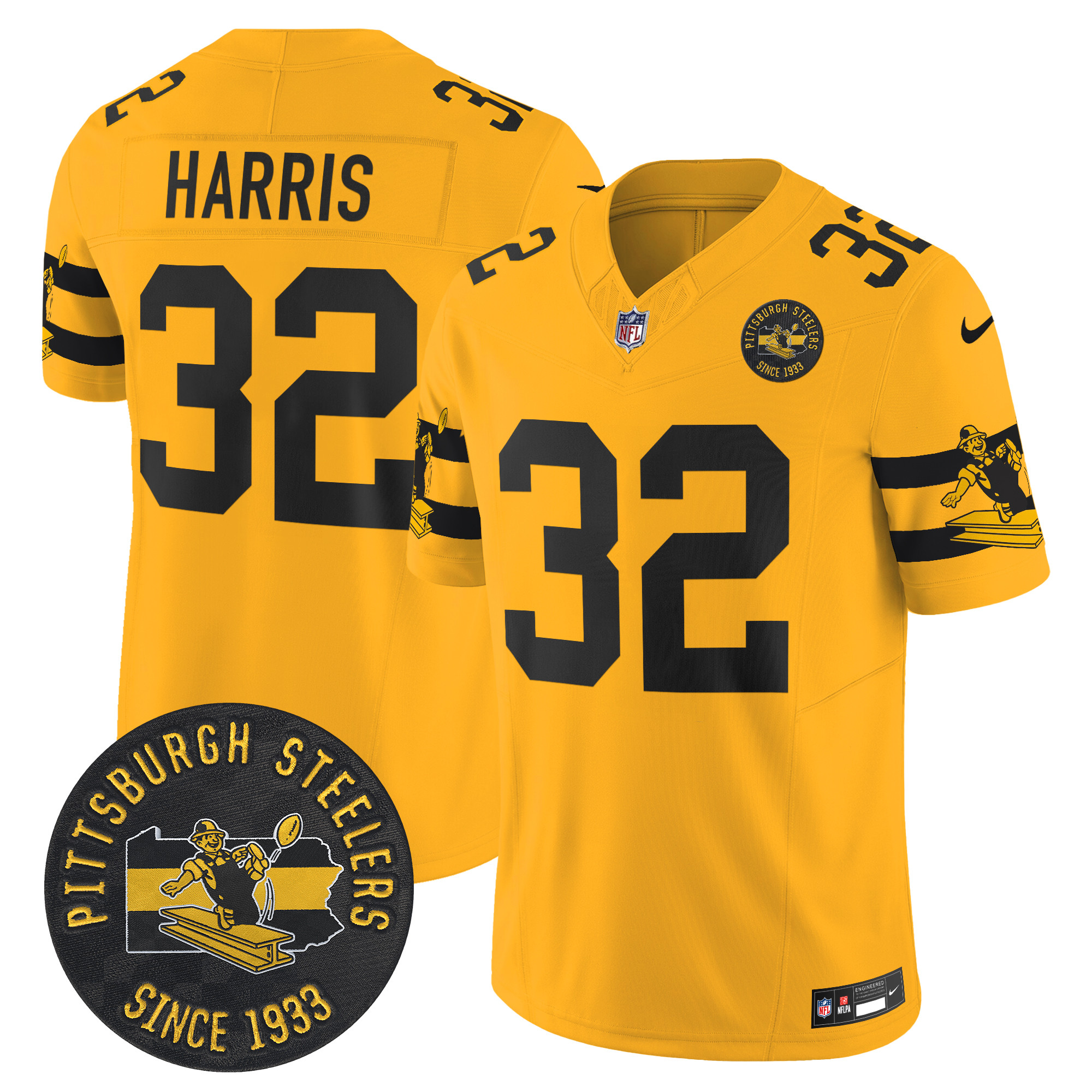 Men's Franco Harris Pittsburgh Steelers Throwback 1933 Patch Vapor Limited Gold Jersey - All Stitched