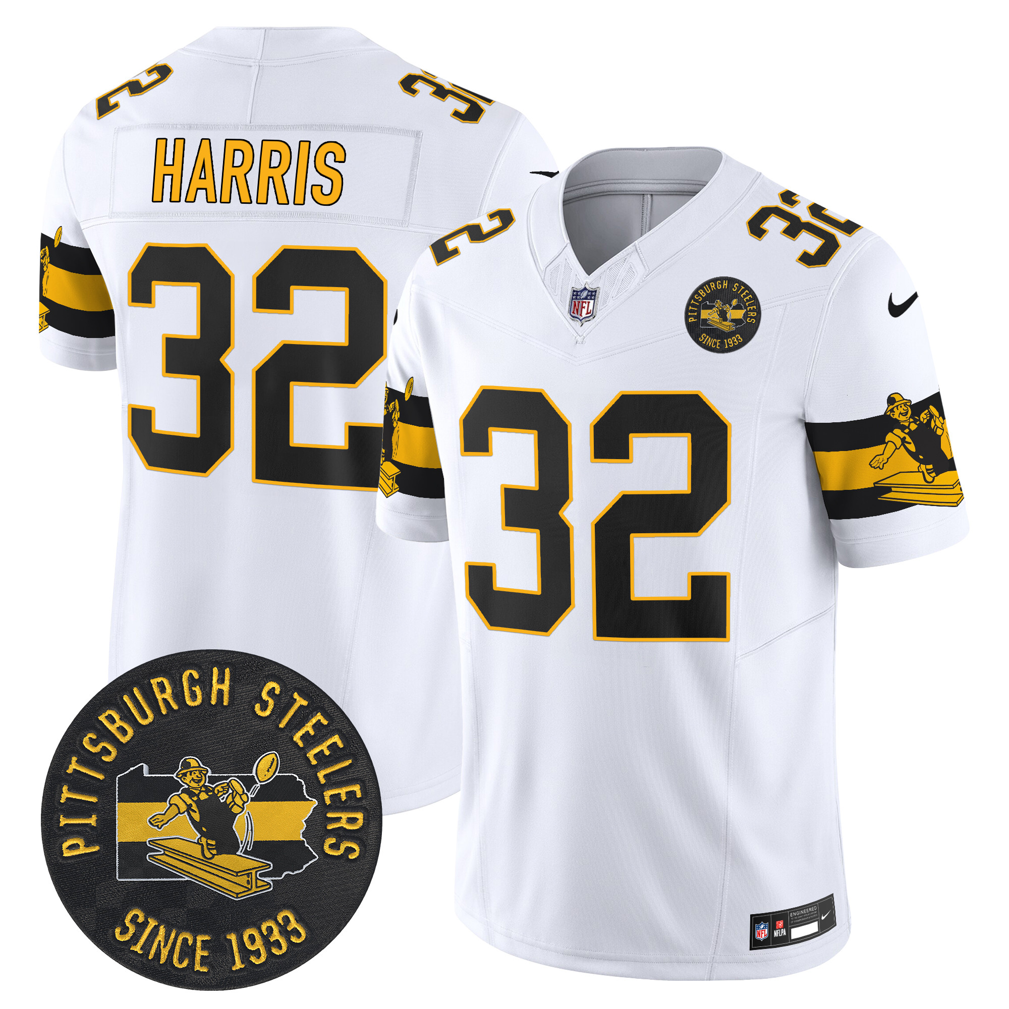 Men's Franco Harris Pittsburgh Steelers Throwback 1933 Patch Vapor Limited White Jersey - All Stitched