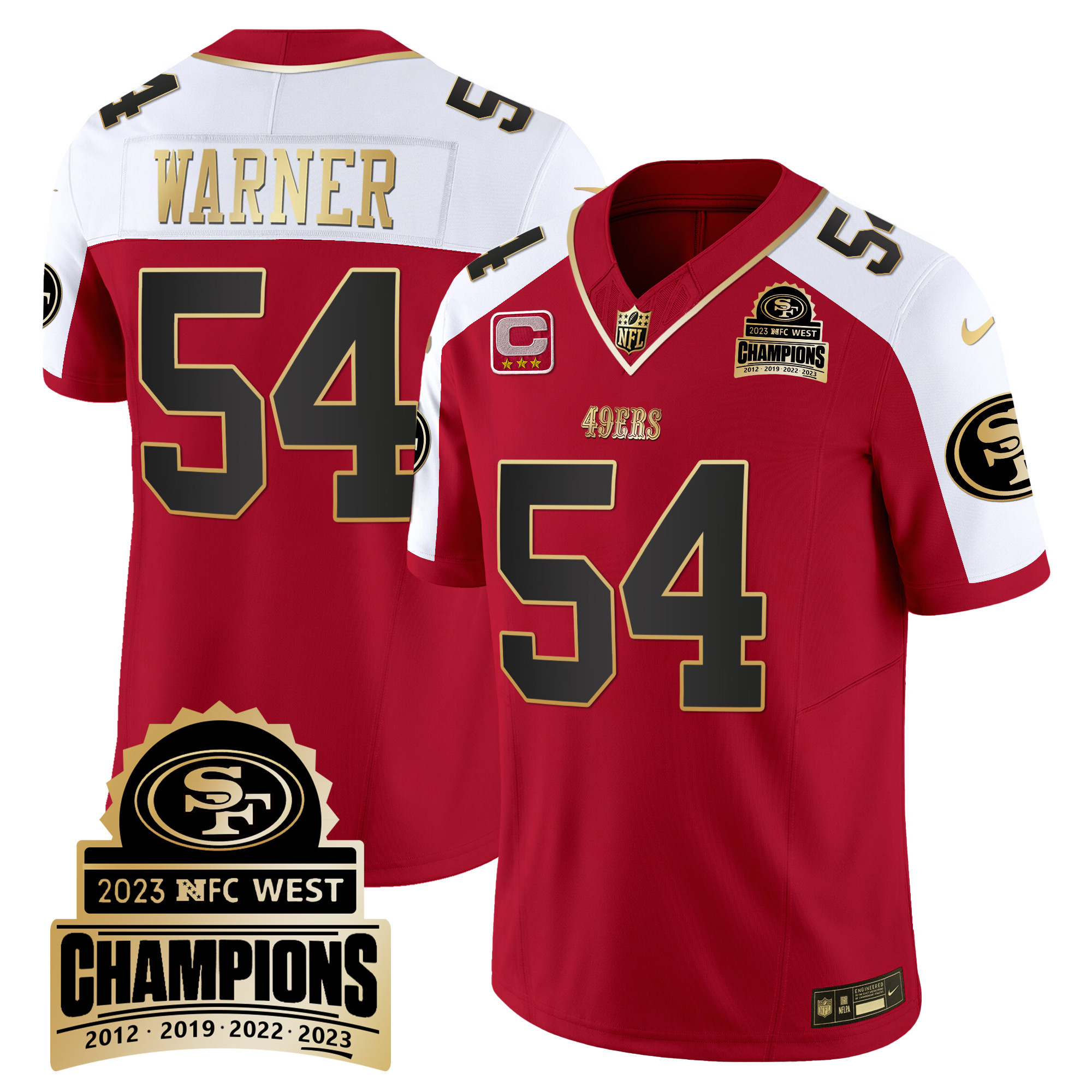 Men's Fred Warner San Francisco 49ers 2023 NFC West Champions Patch Vapor Alternate Jersey V4 - All Stitched