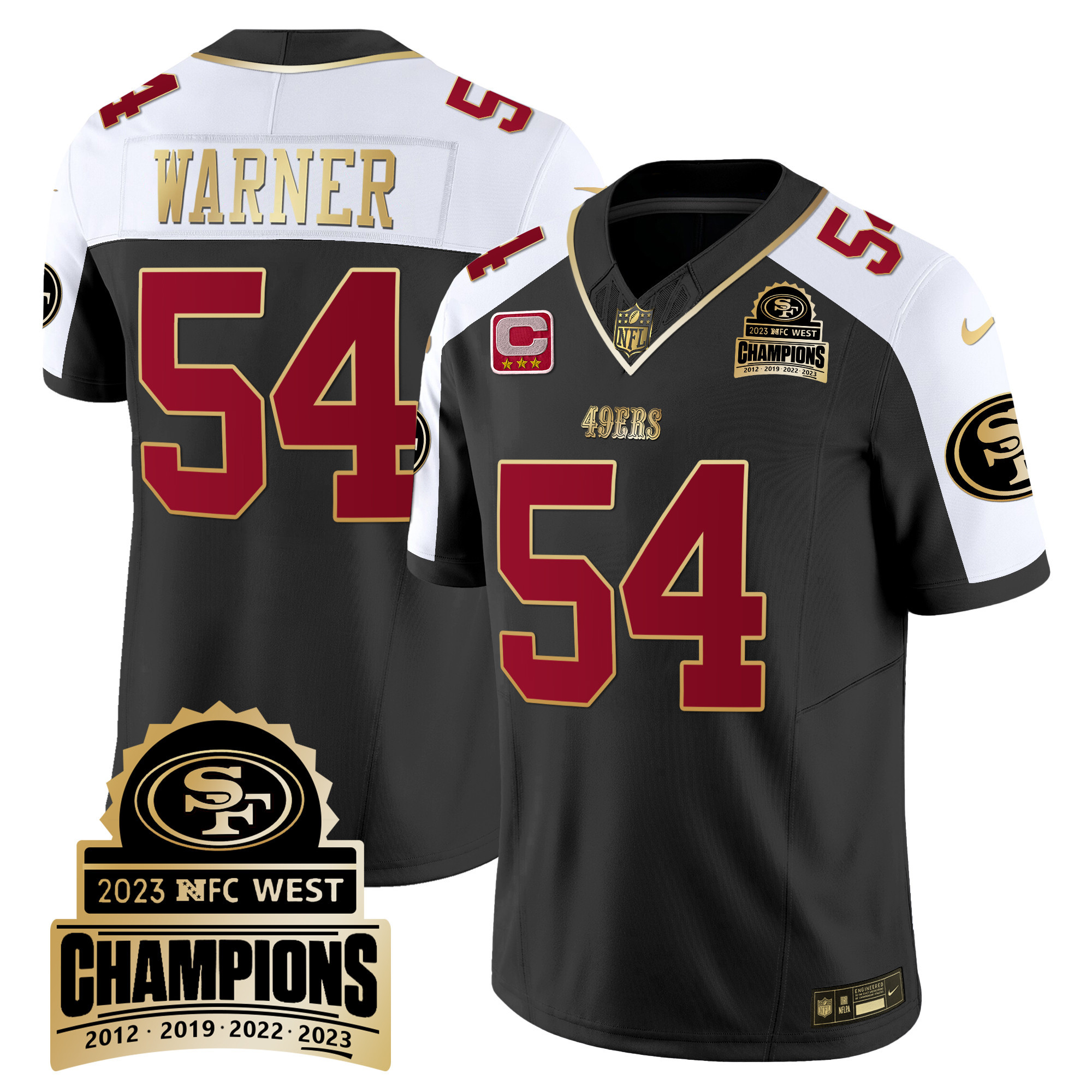 Men's Fred Warner San Francisco 49ers 2023 NFC West Champions Patch Vapor Black Alternate Jersey V4 - All Stitched