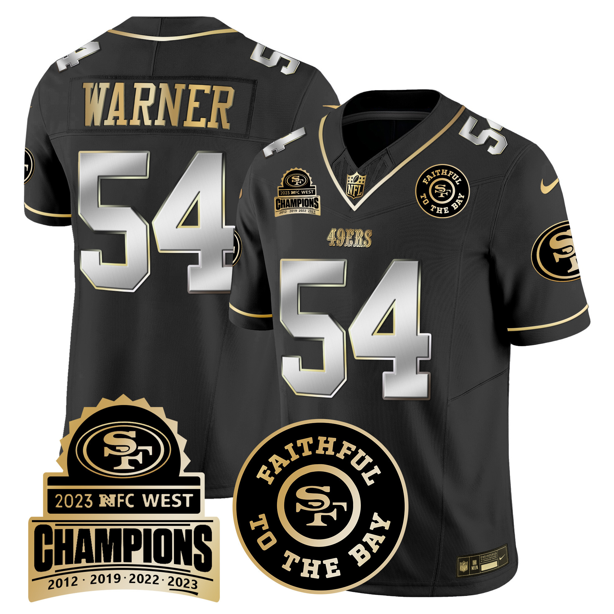 Men's Fred Warner San Francisco 49ers 2023 NFC West Champions Patch Vapor Black Limited Jersey V3 - All Stitched