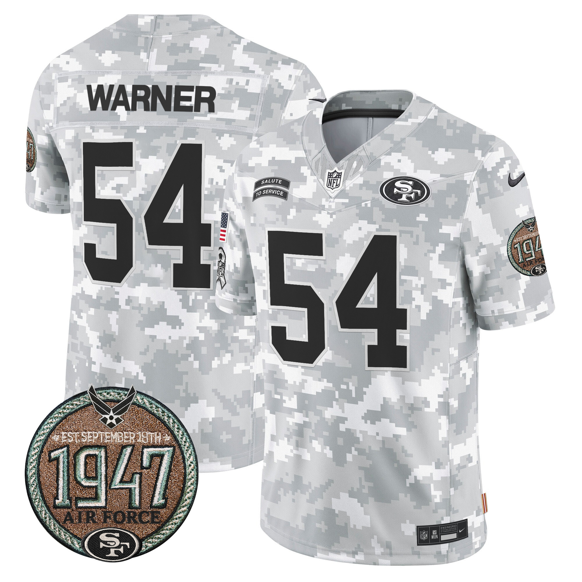 Men's Fred Warner San Francisco 49ers 2024 Salute to Service Establishment Year Patch Vapor Limited Air Force Jersey - All Stitched