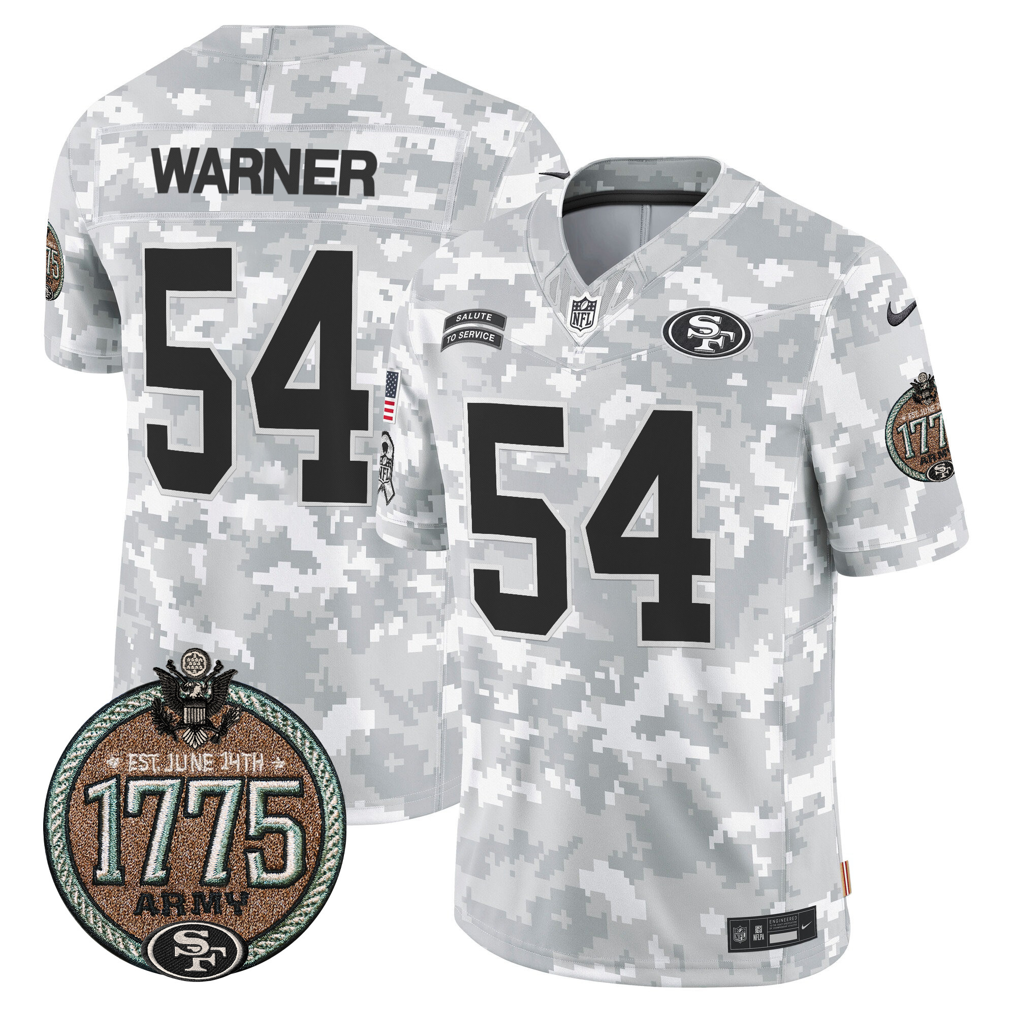 Men's Fred Warner San Francisco 49ers 2024 Salute to Service Establishment Year Patch Vapor Limited Army Jersey - All Stitched