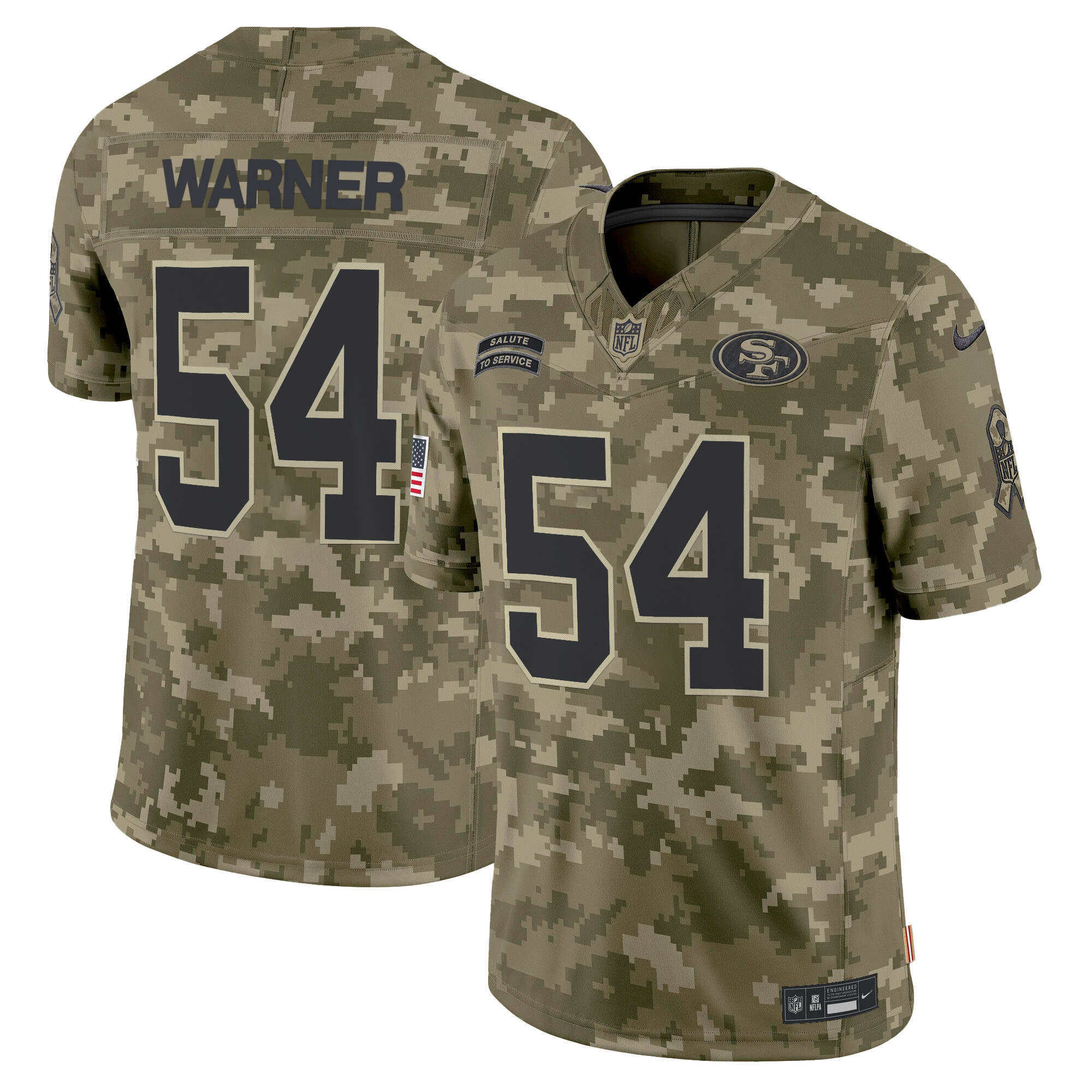 Men's Fred Warner San Francisco 49ers 2024 Salute to Service Vapor Limited Olive Camo Jersey - All stitched