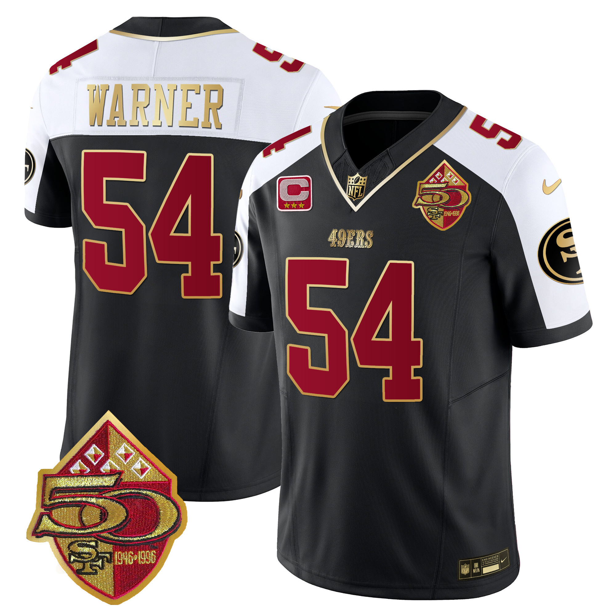 Men's Fred Warner San Francisco 49ers 50th Anniversary Patch Vapor Limited Black Alternate Jersey - All Stitched