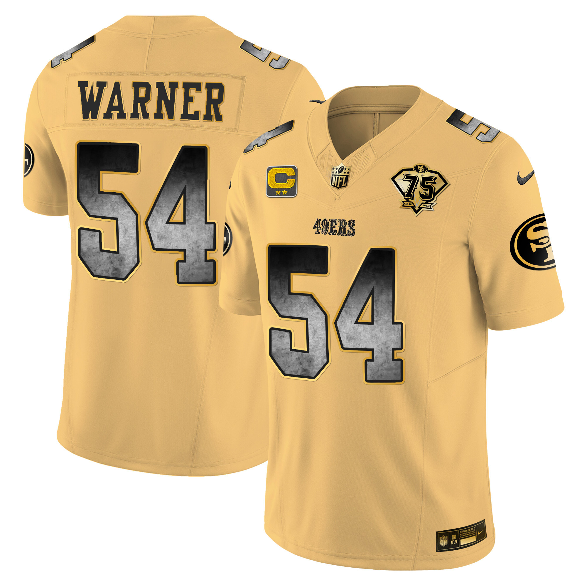 Men's Fred Warner San Francisco 49ers Arch Smoke Vapor Gold Jersey - All Stitched