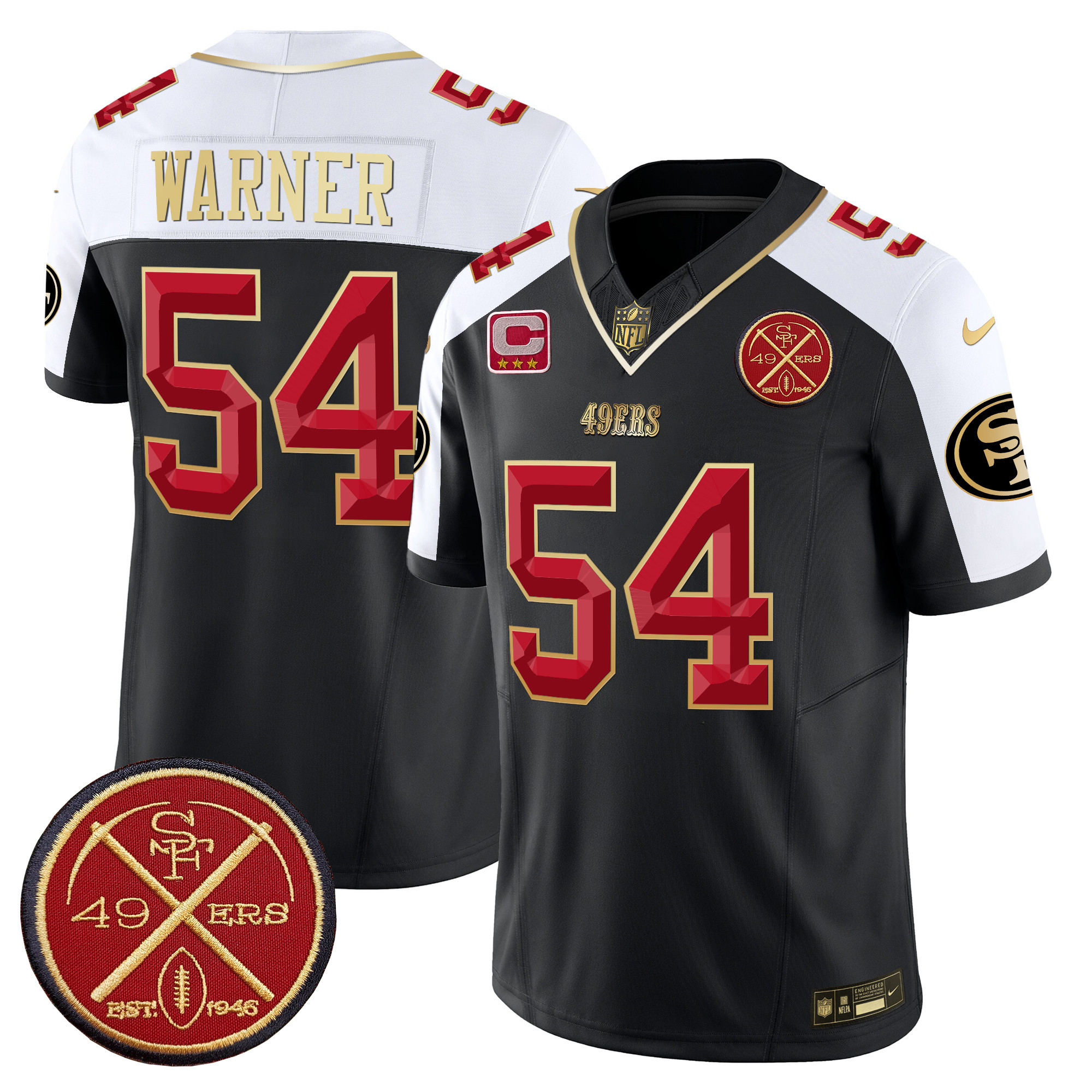 Men's Fred Warner San Francisco 49ers Est.1946 Patch Vapor Limited Black Alternate Jersey V2 - All Stitched