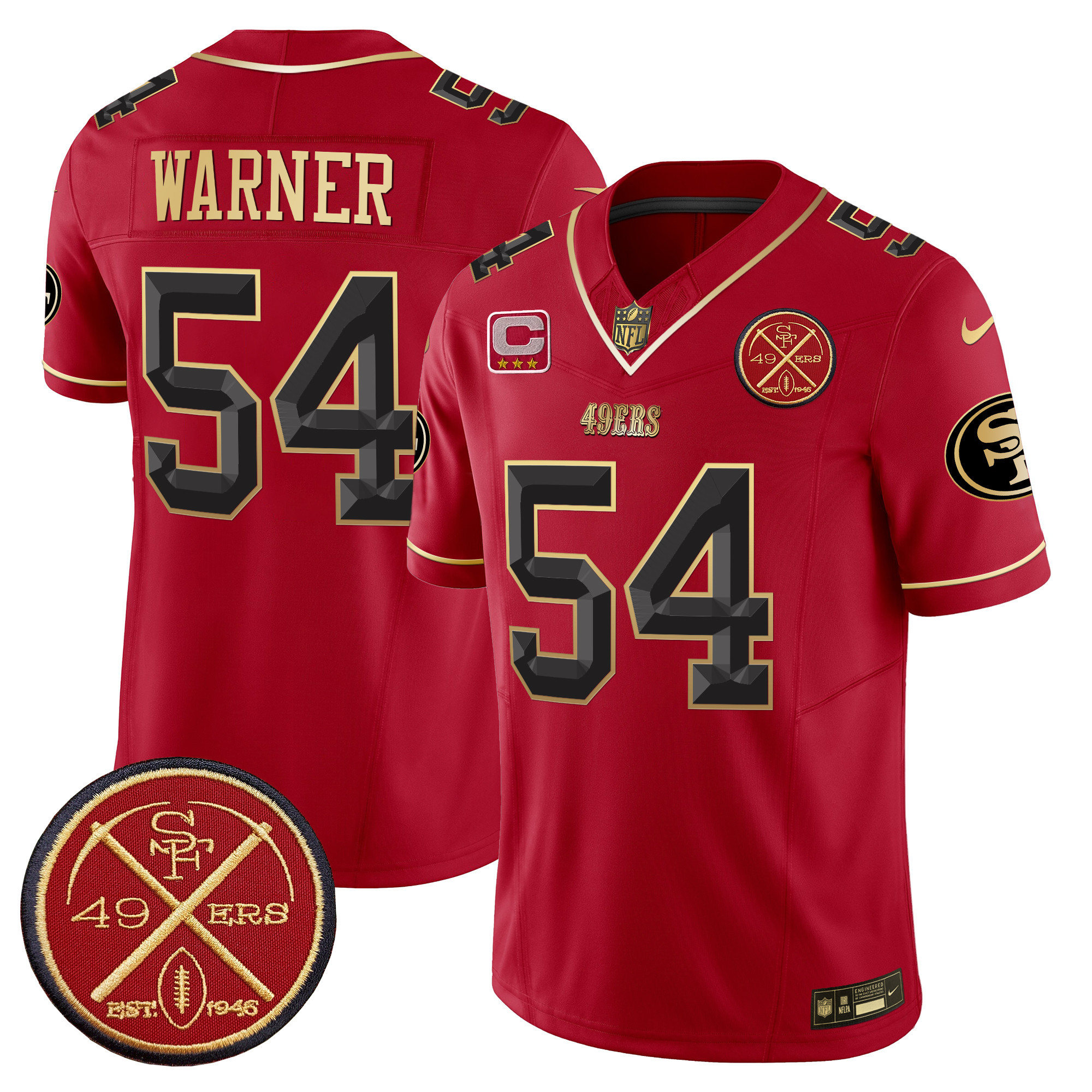 Men's Fred Warner San Francisco 49ers Est.1946 Patch Vapor Limited Scarlet Limited Jersey V2 - All Stitched