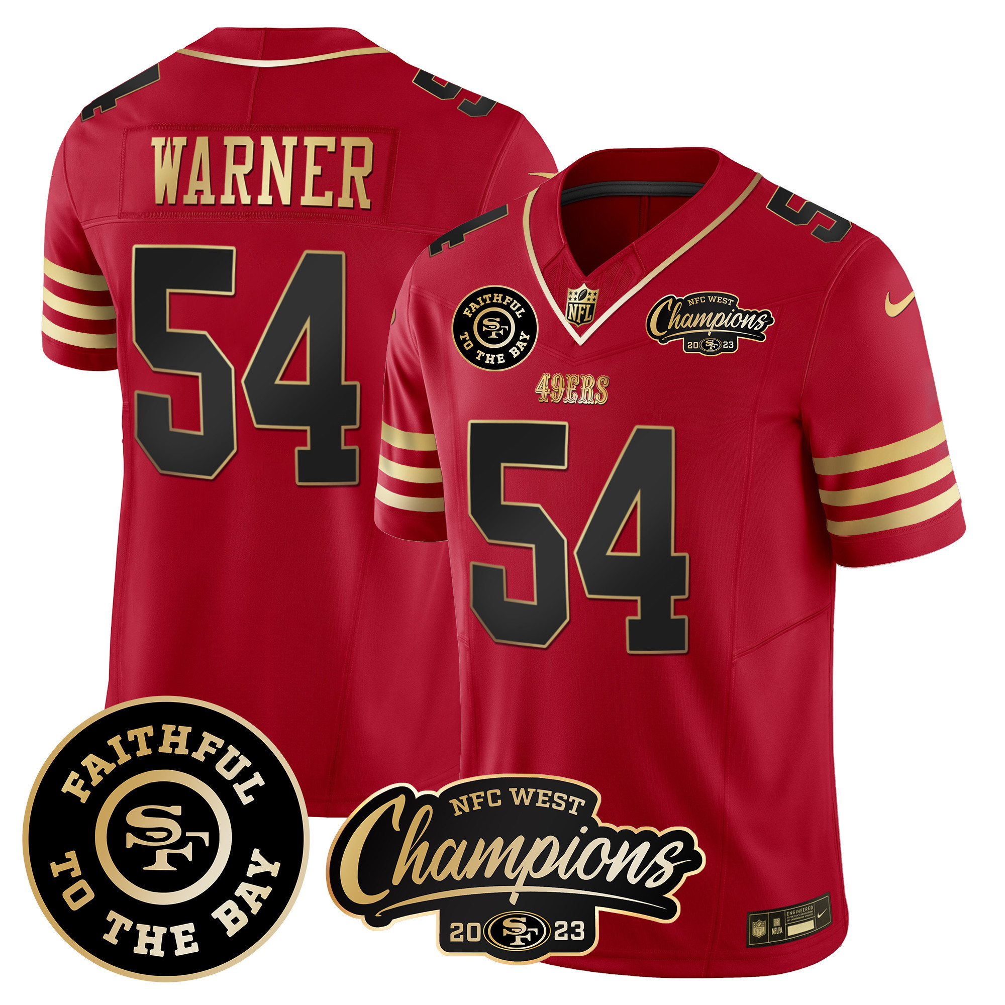 Men's Fred Warner San Francisco 49ers Faithful & 2023 NFC West Champions Patch Vapor Black Scarlet Jersey - All Stitched