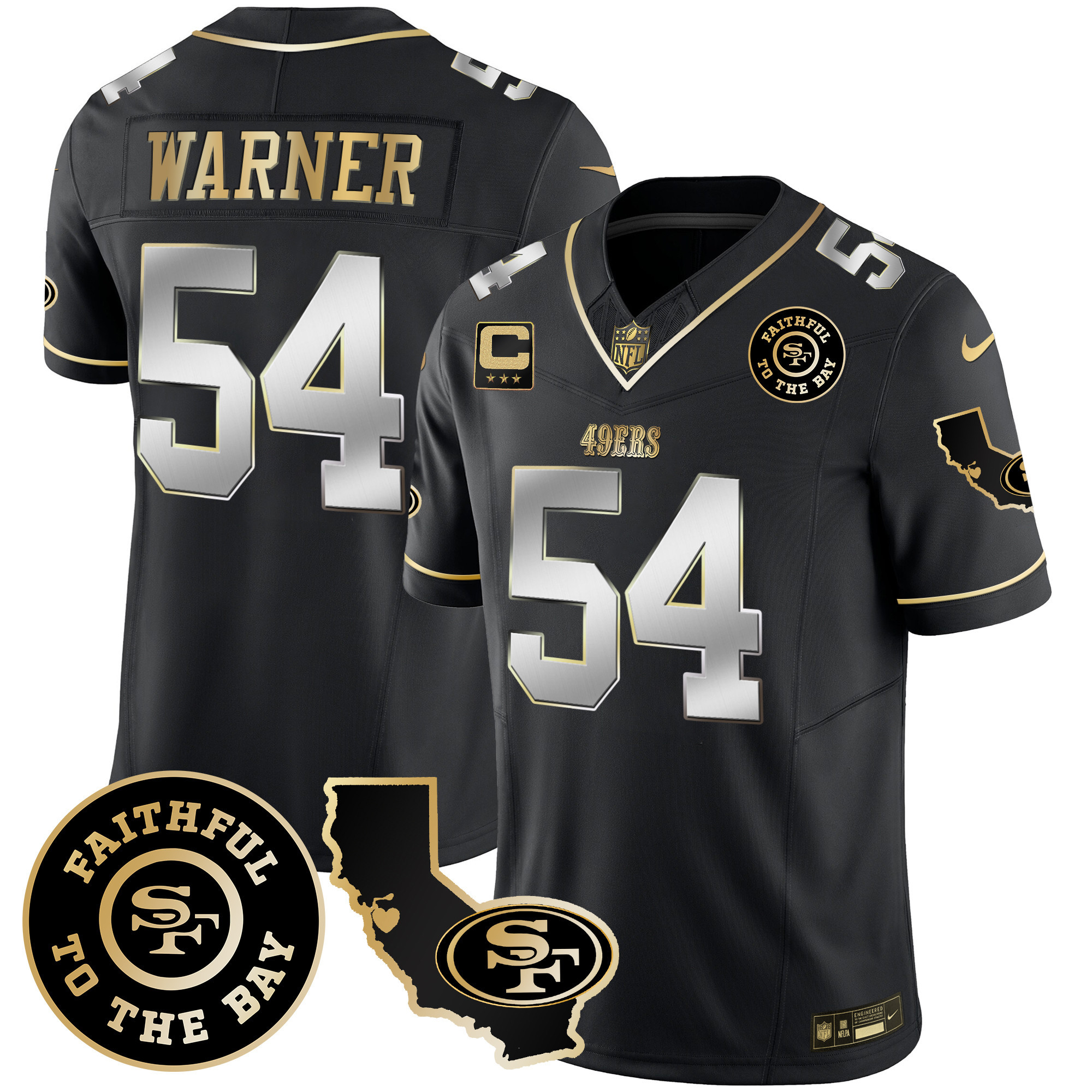 Men's Fred Warner San Francisco 49ers Faithful & California Patch Vapor Black Limited Jersey - All Stitched