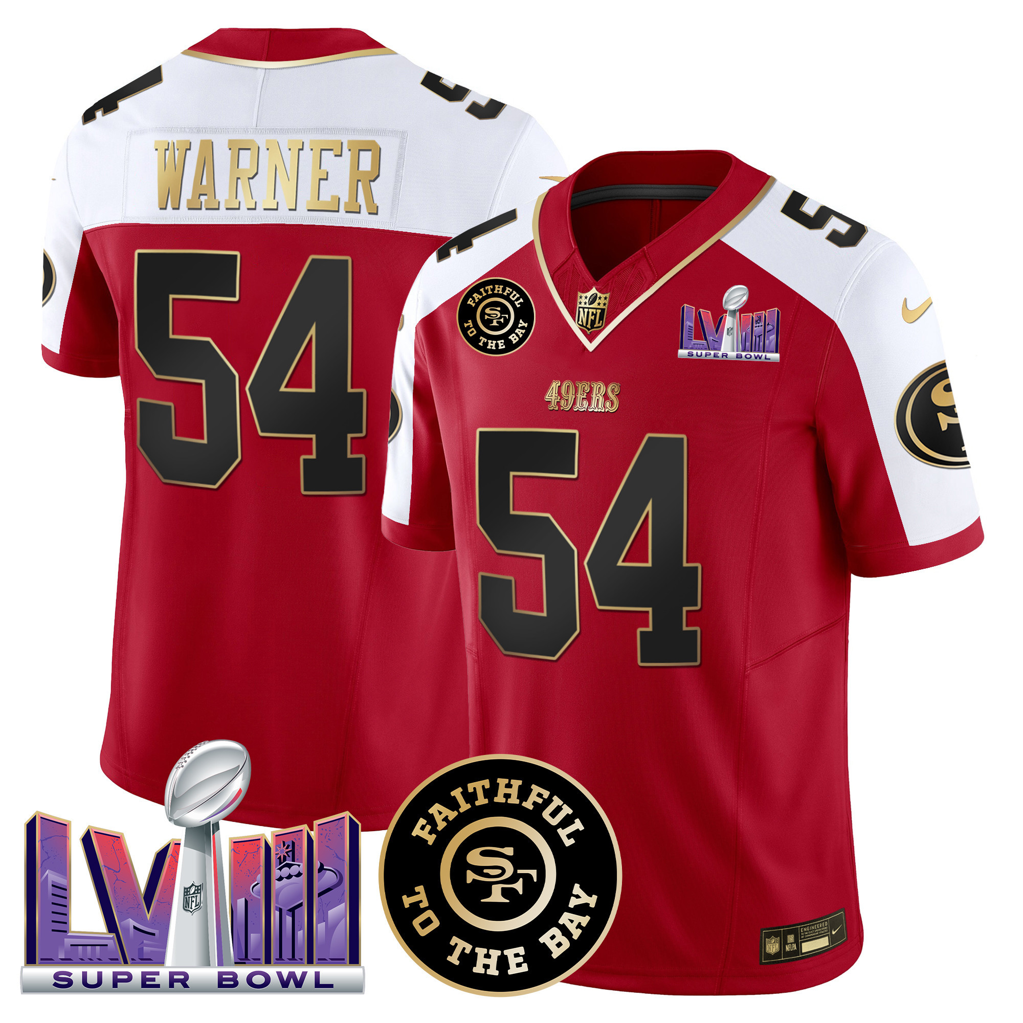 Men's Fred Warner San Francisco 49ers Faithful & Super Bowl LVIII Patch Vapor Alternate Jersey - All Stitched