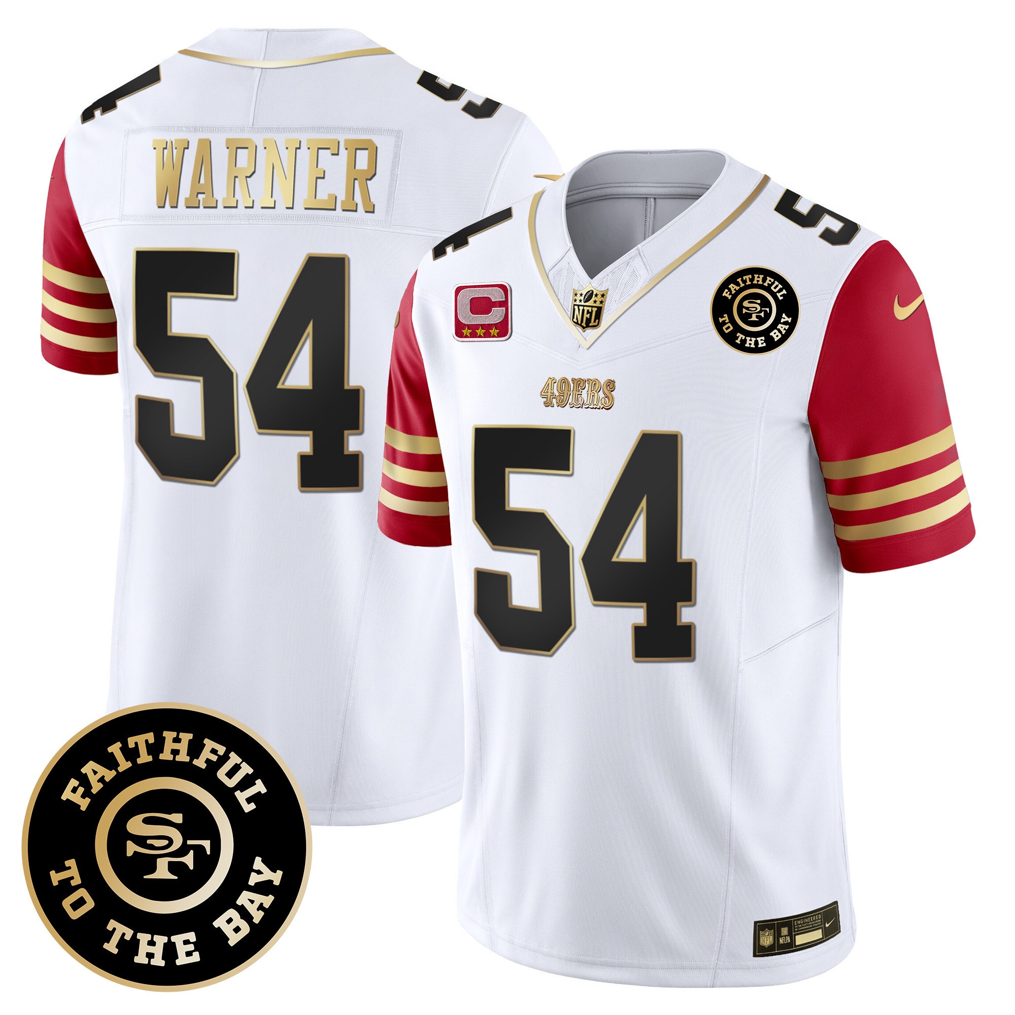 Men's Fred Warner San Francisco 49ers Faithful To The Bay Patch Scarlet Sleeves Vapor Limited Jersey - All Stitched