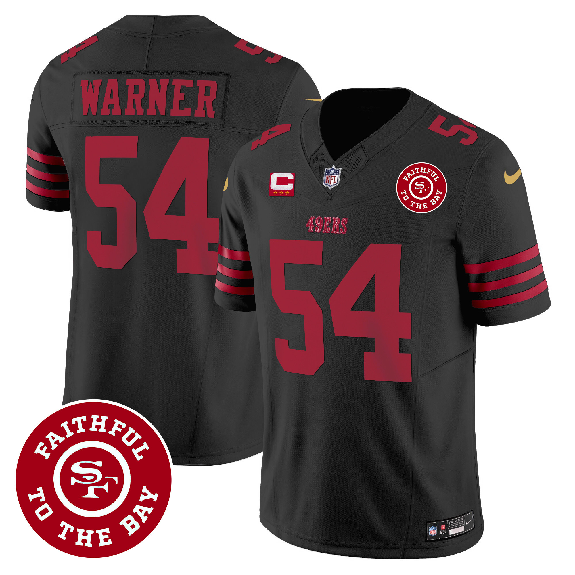 Men's Fred Warner San Francisco 49ers Faithful To The Bay Patch Vapor Black Jersey - All Stitched