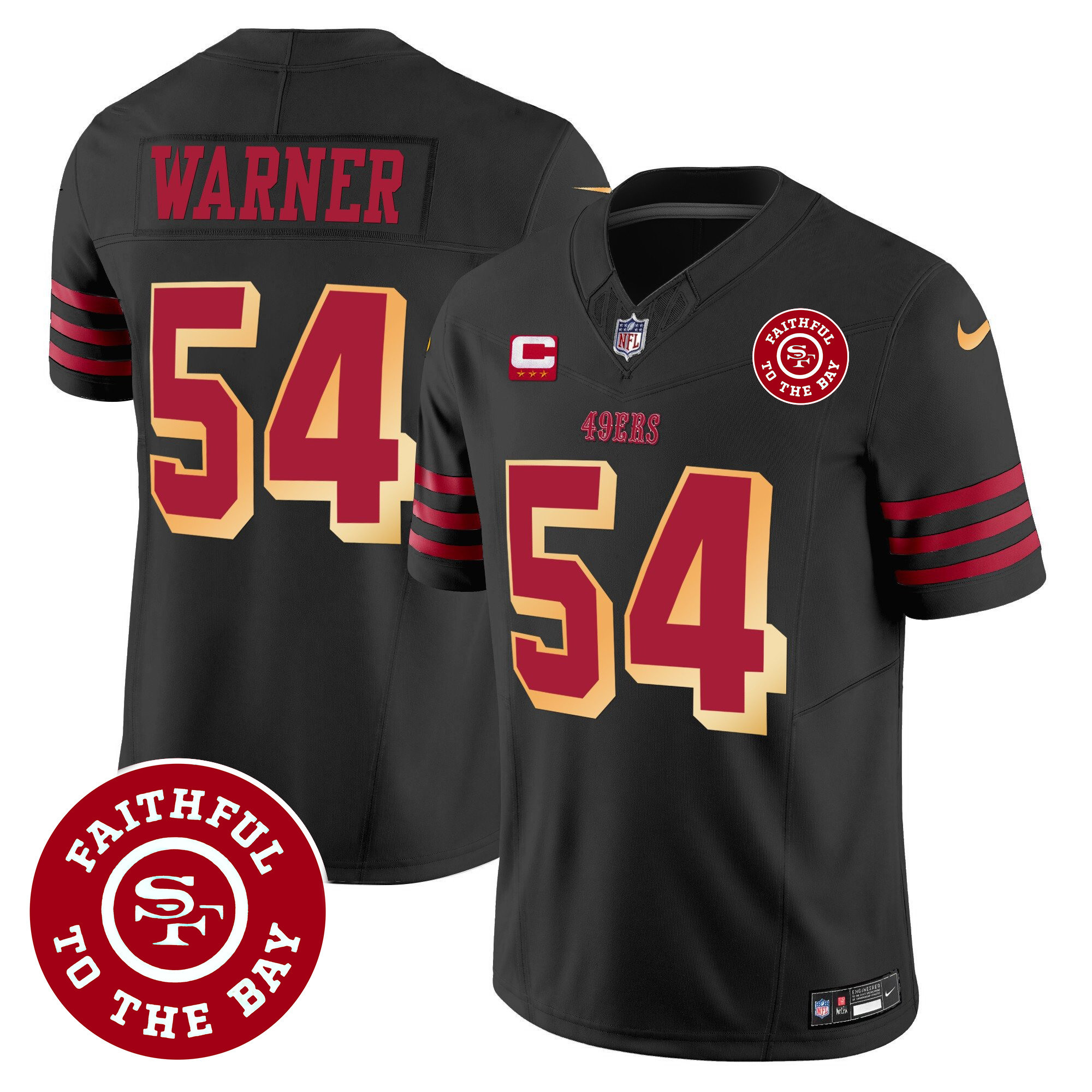 Men's Fred Warner San Francisco 49ers Faithful To The Bay Patch Vapor Black Jersey V2 - All Stitched