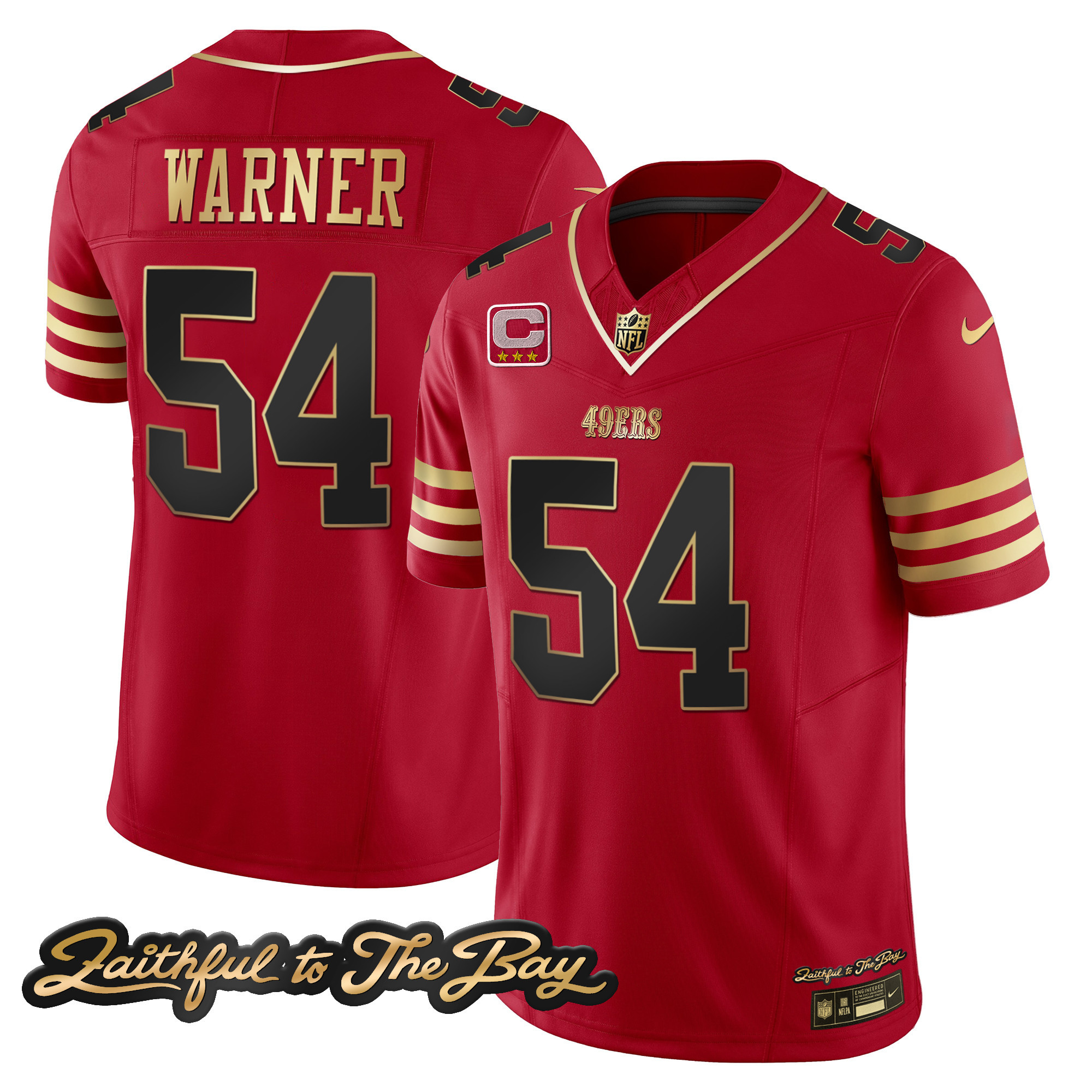 Men's Fred Warner San Francisco 49ers Faithful To The Bay Patch Vapor Limited Black Scarlet Jersey V3 - All Stitched