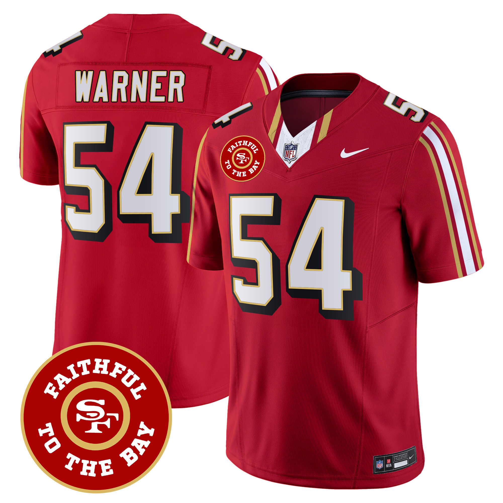 Men's Fred Warner San Francisco 49ers Faithful To The Bay Patch Vapor Limited Red Jersey V9 - All Stitched