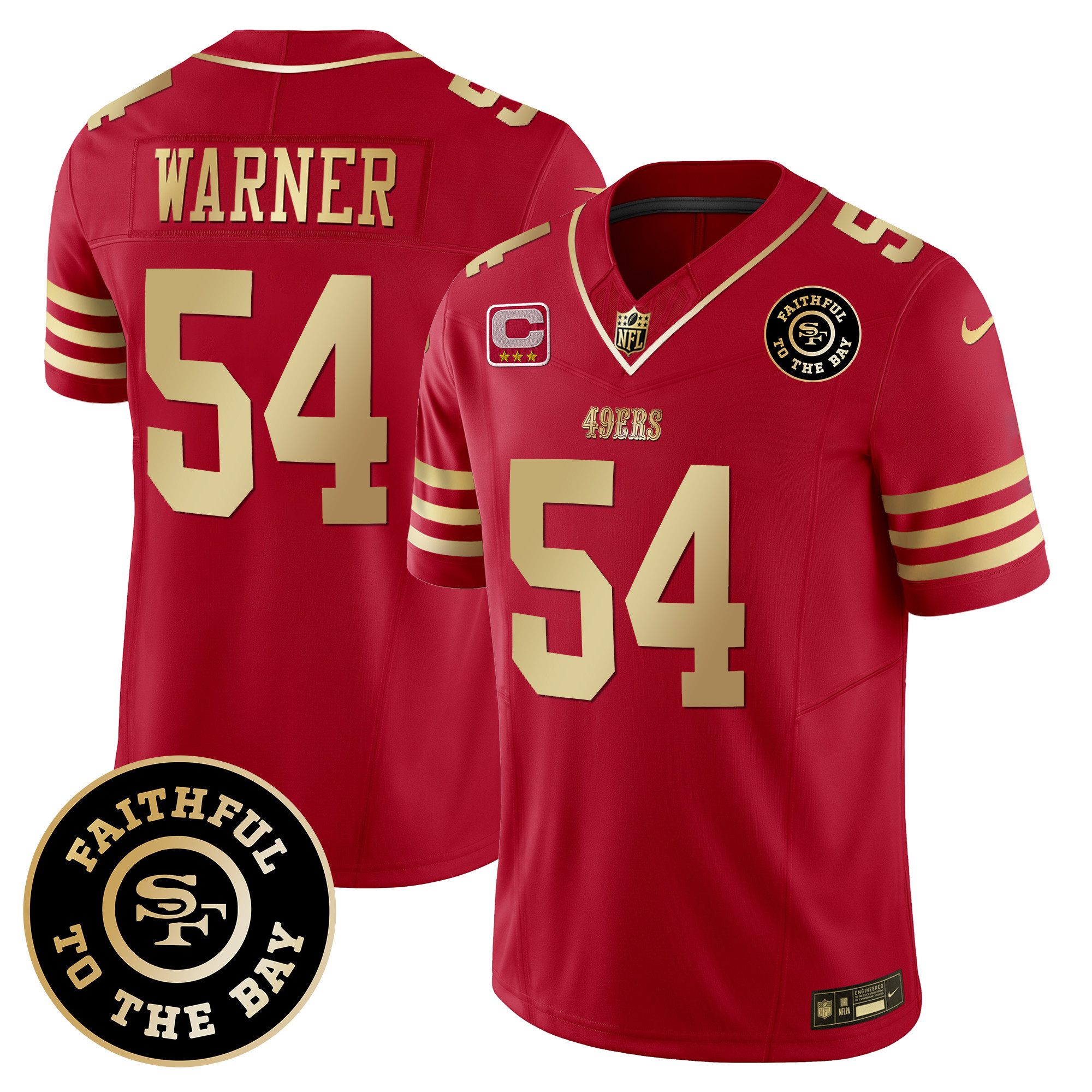 Men's Fred Warner San Francisco 49ers Faithful To The Bay Patch Vapor Limited Scarlet Gold Jersey - All Stitched
