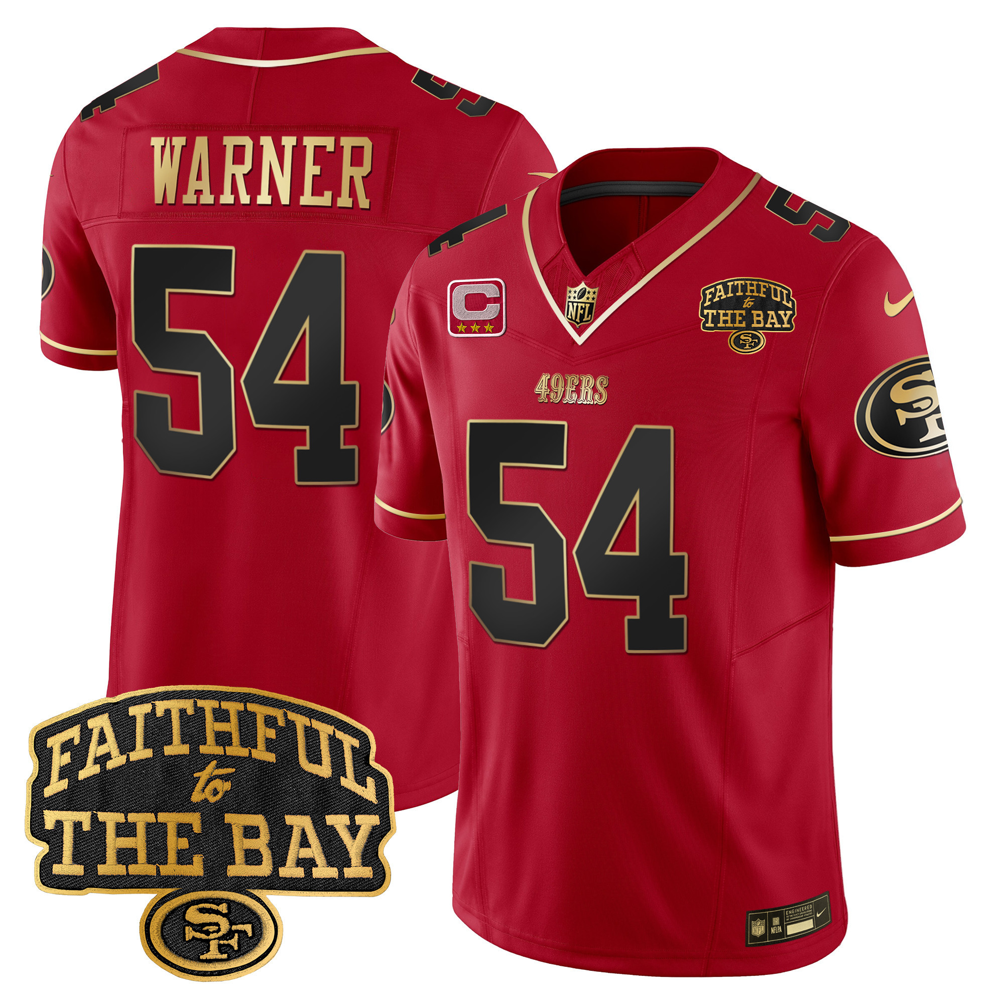 Men's Fred Warner San Francisco 49ers Faithful To The Bay Patch Vapor Limited Scarlet Limited Jersey V8 - All Stitched