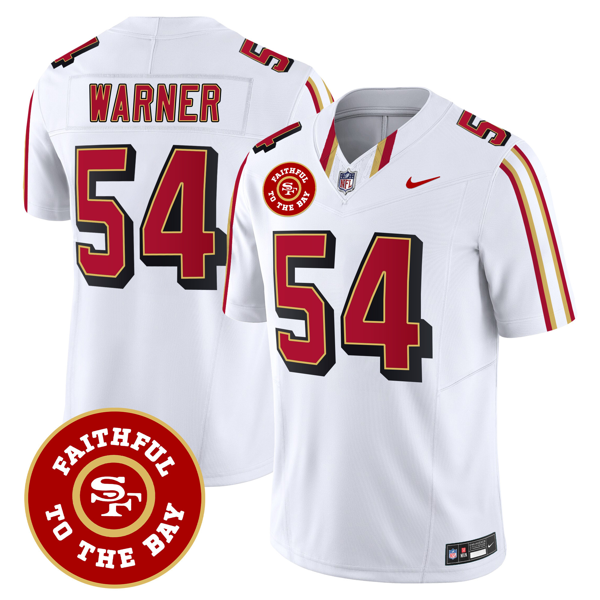 Men's Fred Warner San Francisco 49ers Faithful To The Bay Patch Vapor Limited White Jersey V9 - All Stitched