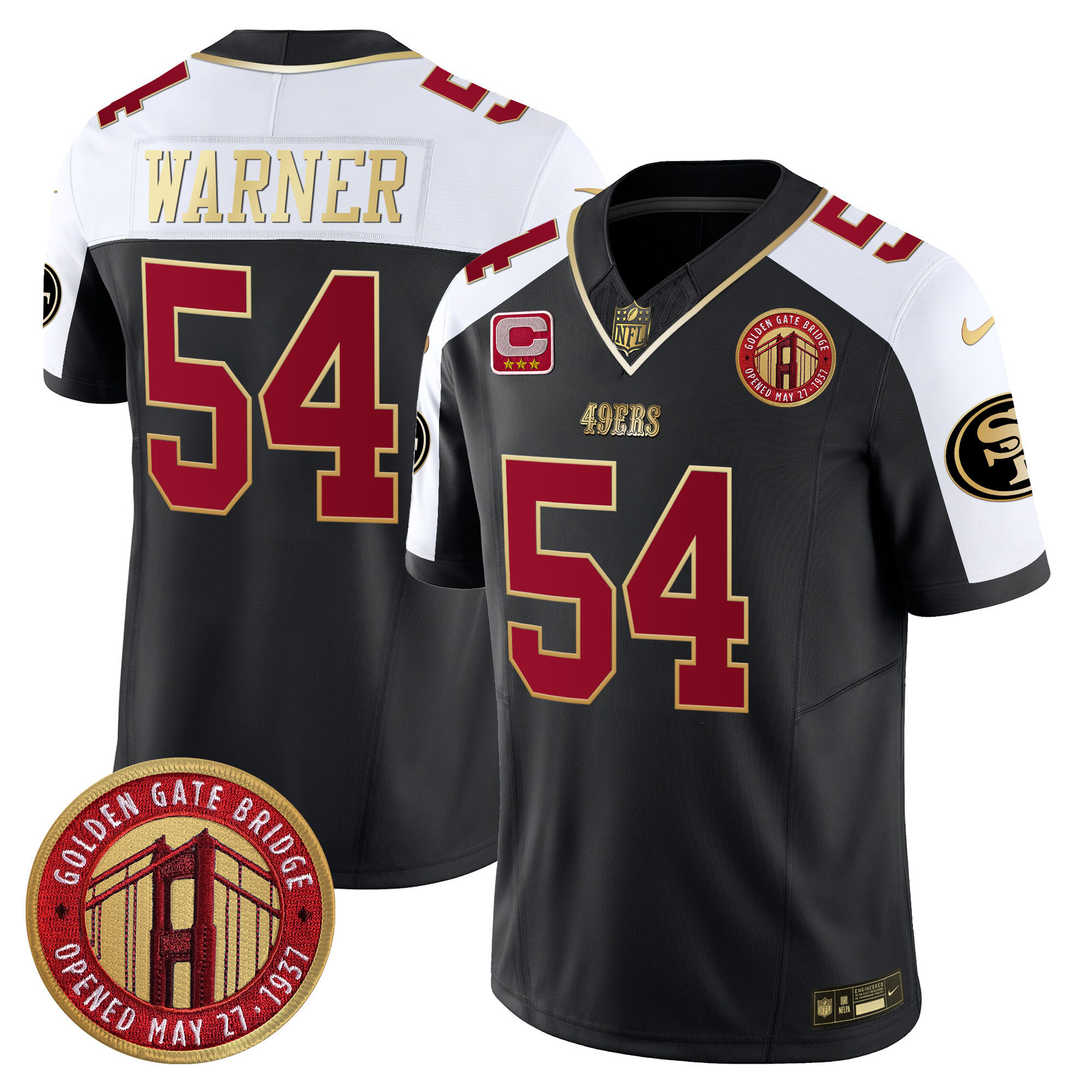 Men's Fred Warner San Francisco 49ers Golden Gate Bridge Patch Vapor Limited Black Alternate Jersey - All Stitched