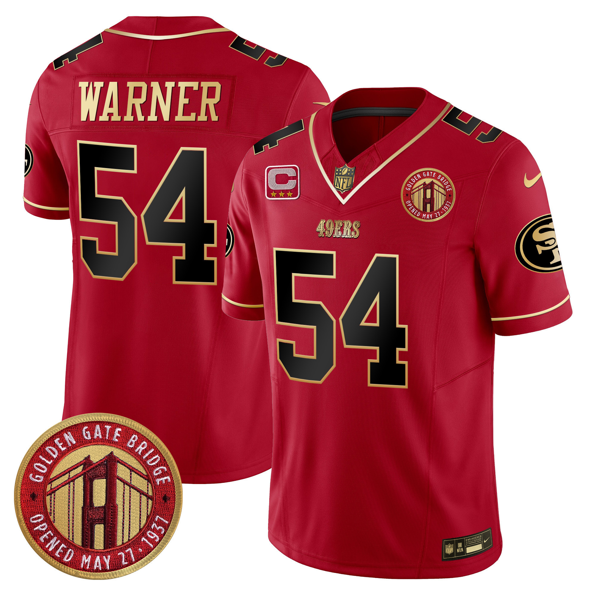 Men's Fred Warner San Francisco 49ers Golden Gate Bridge Patch Vapor Limited Scarlet Limited Jersey - All Stitched