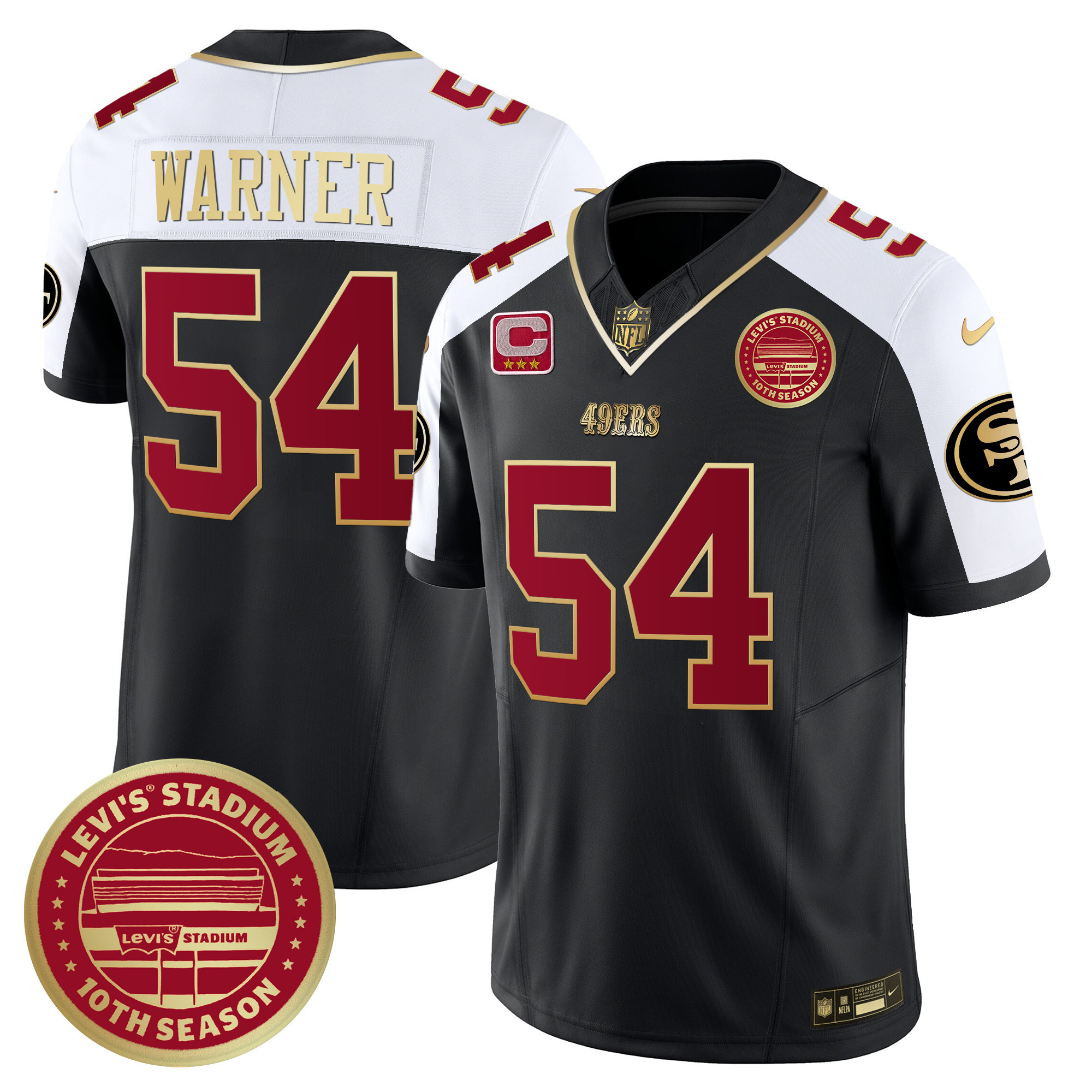 Men's Fred Warner San Francisco 49ers Levi's Stadium 10th Season Patch Vapor Limited Black Alternate Jersey - All Stitched