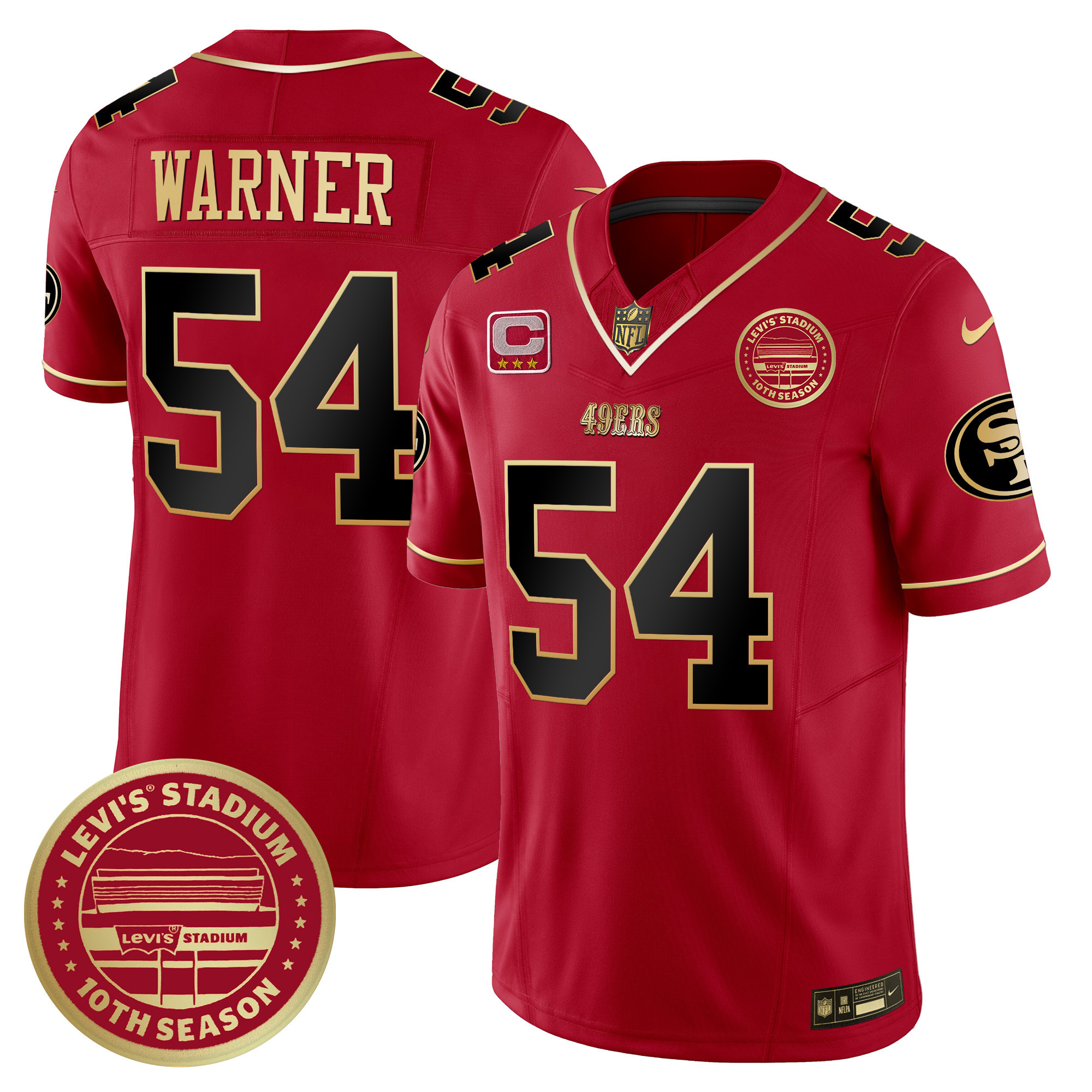 Men's Fred Warner San Francisco 49ers Levi's Stadium 10th Season Patch Vapor Limited Scarlet Limited Jersey - All Stitched