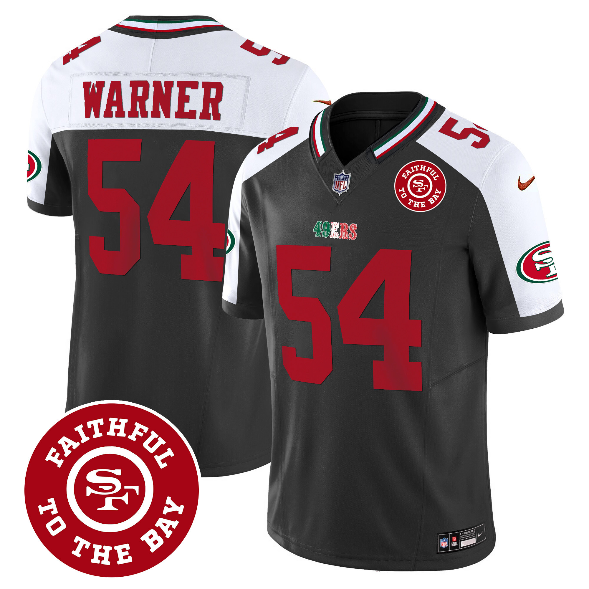 Men's Fred Warner San Francisco 49ers Mexico Faithful To The Bay Patch Vapor Black Alternate Jersey - All Stitched