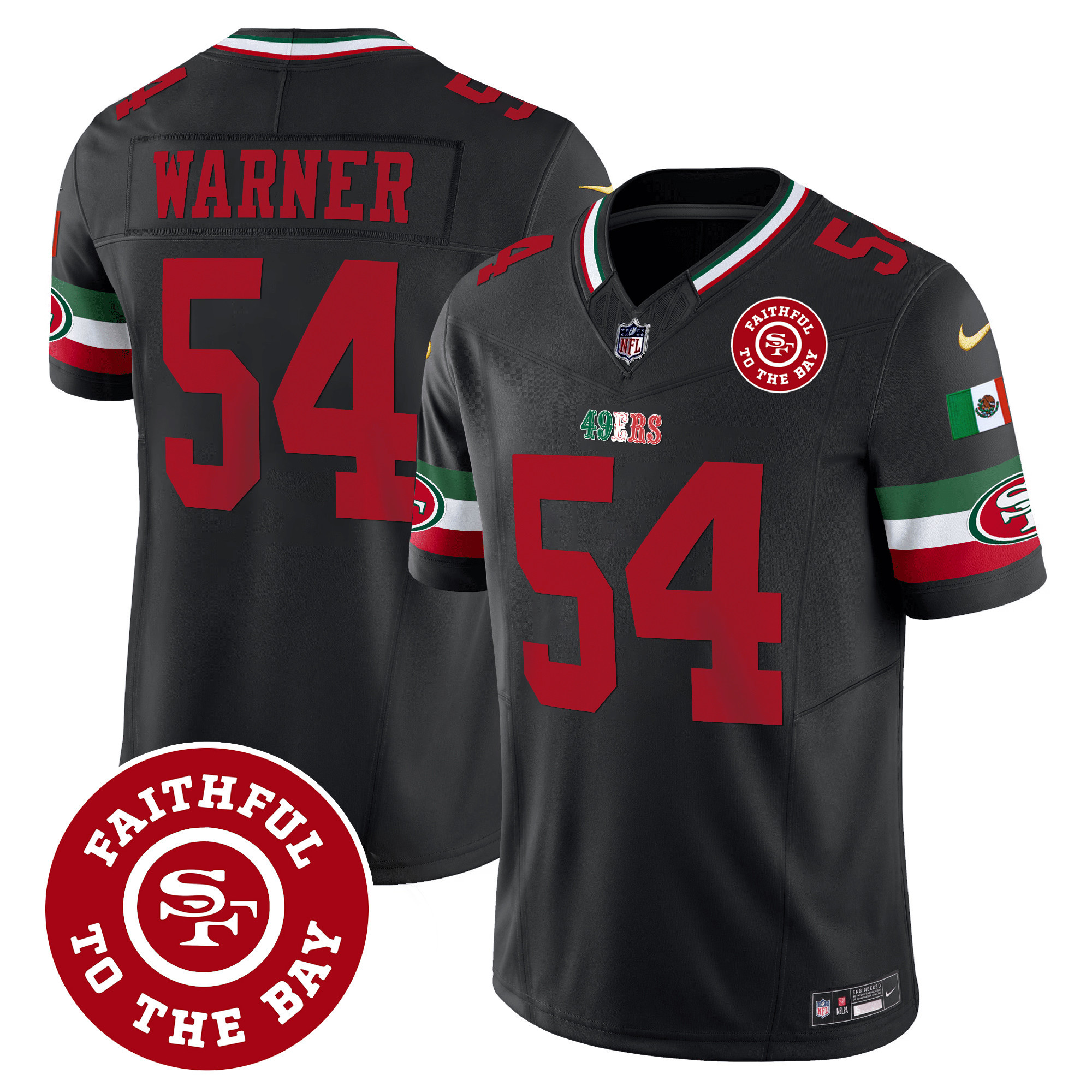 Men's Fred Warner San Francisco 49ers Mexico Faithful To The Bay Patch Vapor Black Jersey - All Stitched