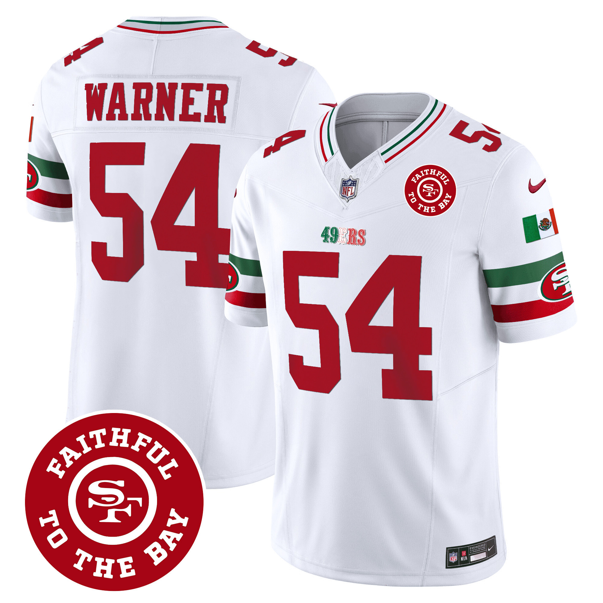 Men's Fred Warner San Francisco 49ers Mexico Faithful To The Bay Patch Vapor White Jersey - All Stitched