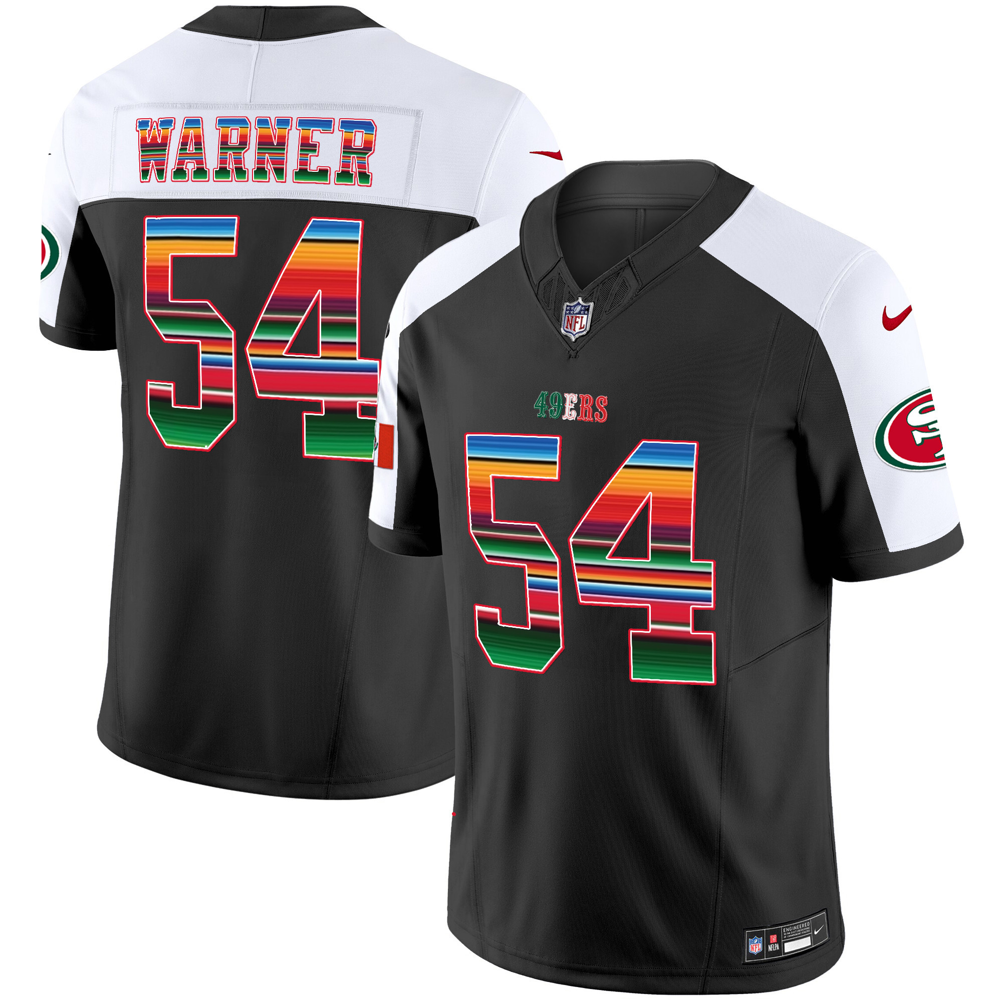 Men's Fred Warner San Francisco 49ers Mexico Vapor Black Alternate Jersey V3 - All Stitched