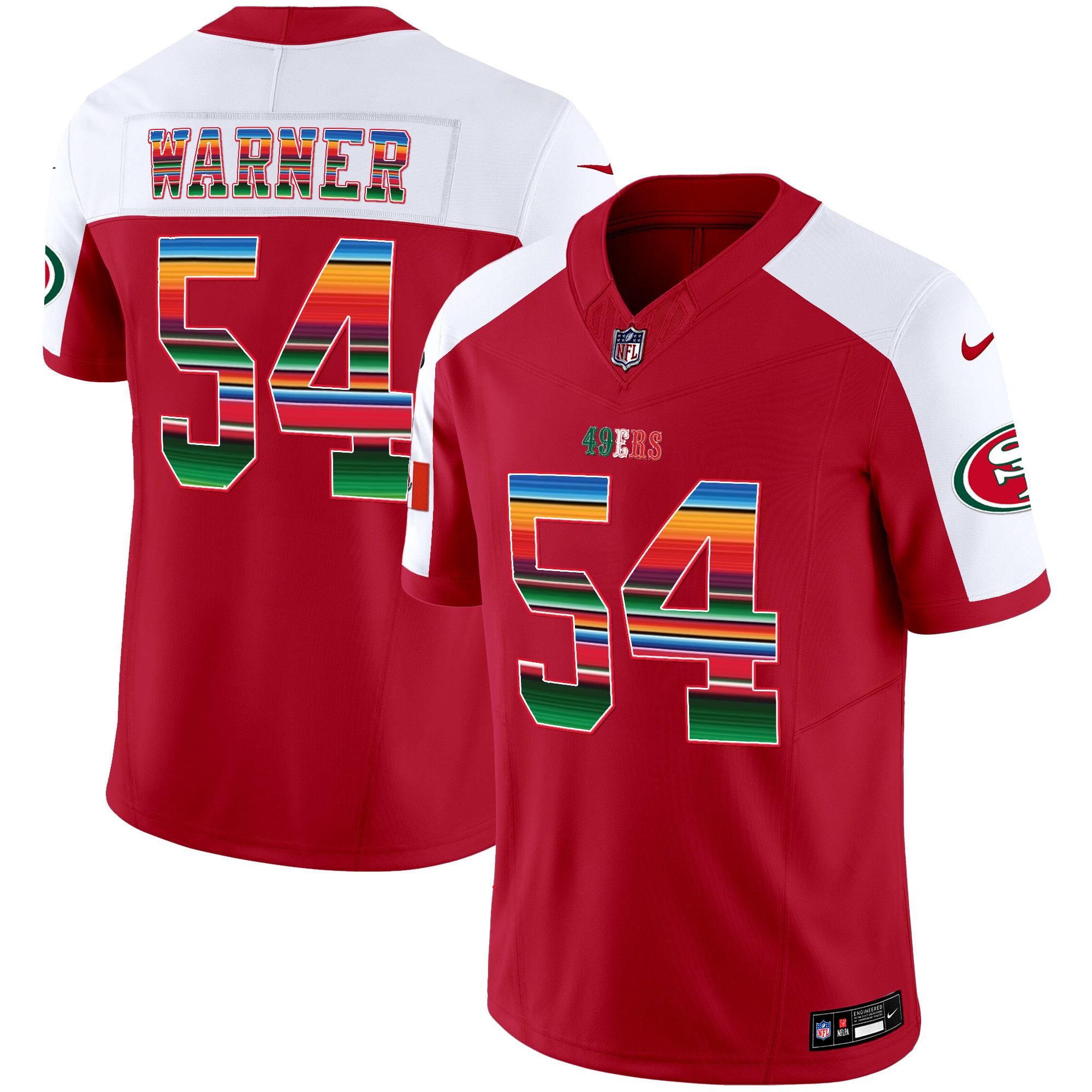 Men's Fred Warner San Francisco 49ers Mexico Vapor Red Alternate Jersey V3 - All Stitched