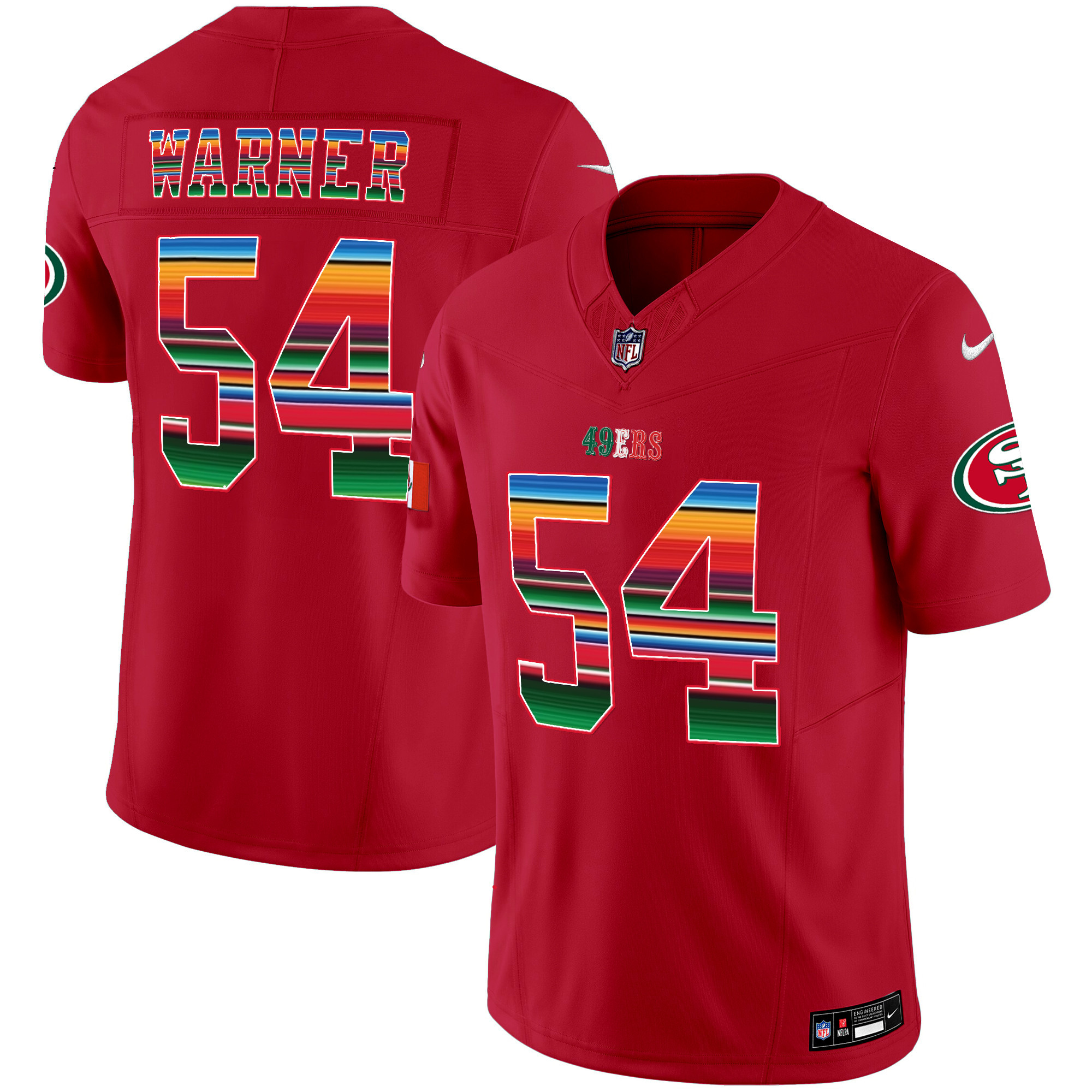 Men's Fred Warner San Francisco 49ers Mexico Vapor Red Jersey V3 - All Stitched