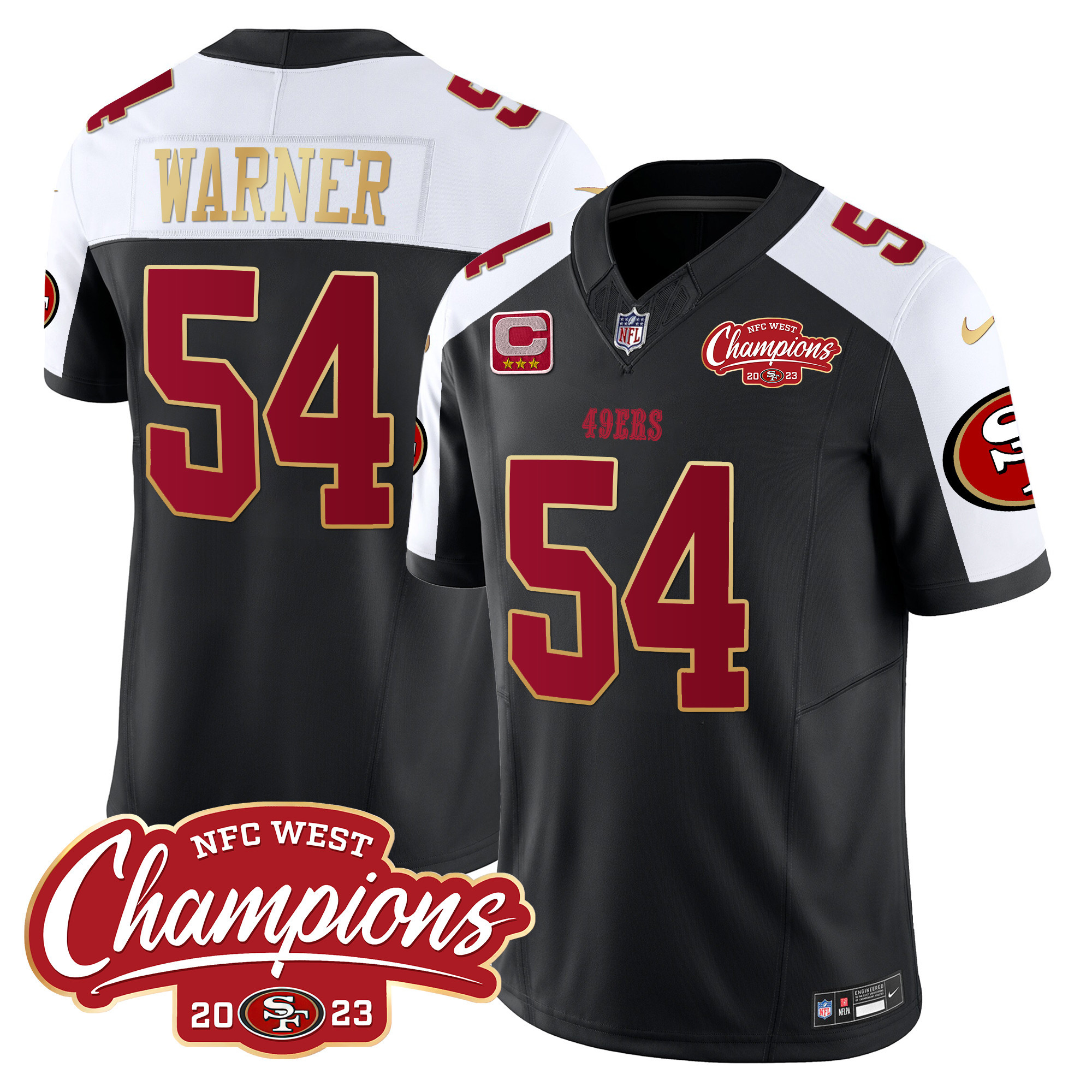 Men's Fred Warner San Francisco 49ers NFC West Champions Gold Trim Vapor Black Alternate Jersey - All Stitched
