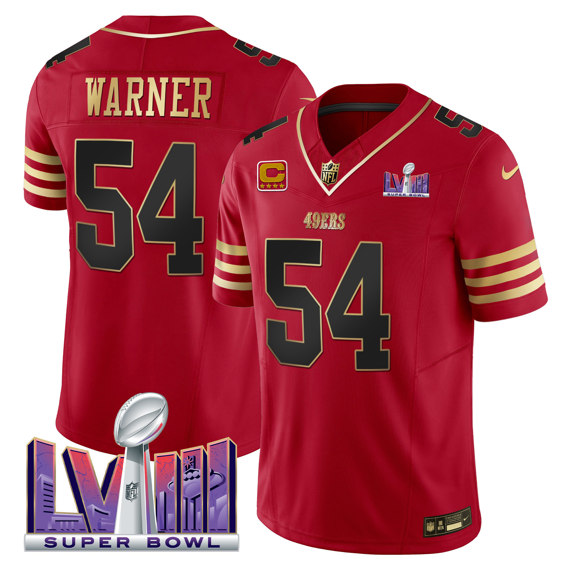 Men's Fred Warner San Francisco 49ers Super Bowl LVIII Patch Vapor Black Scarlet Jersey - All Stitched