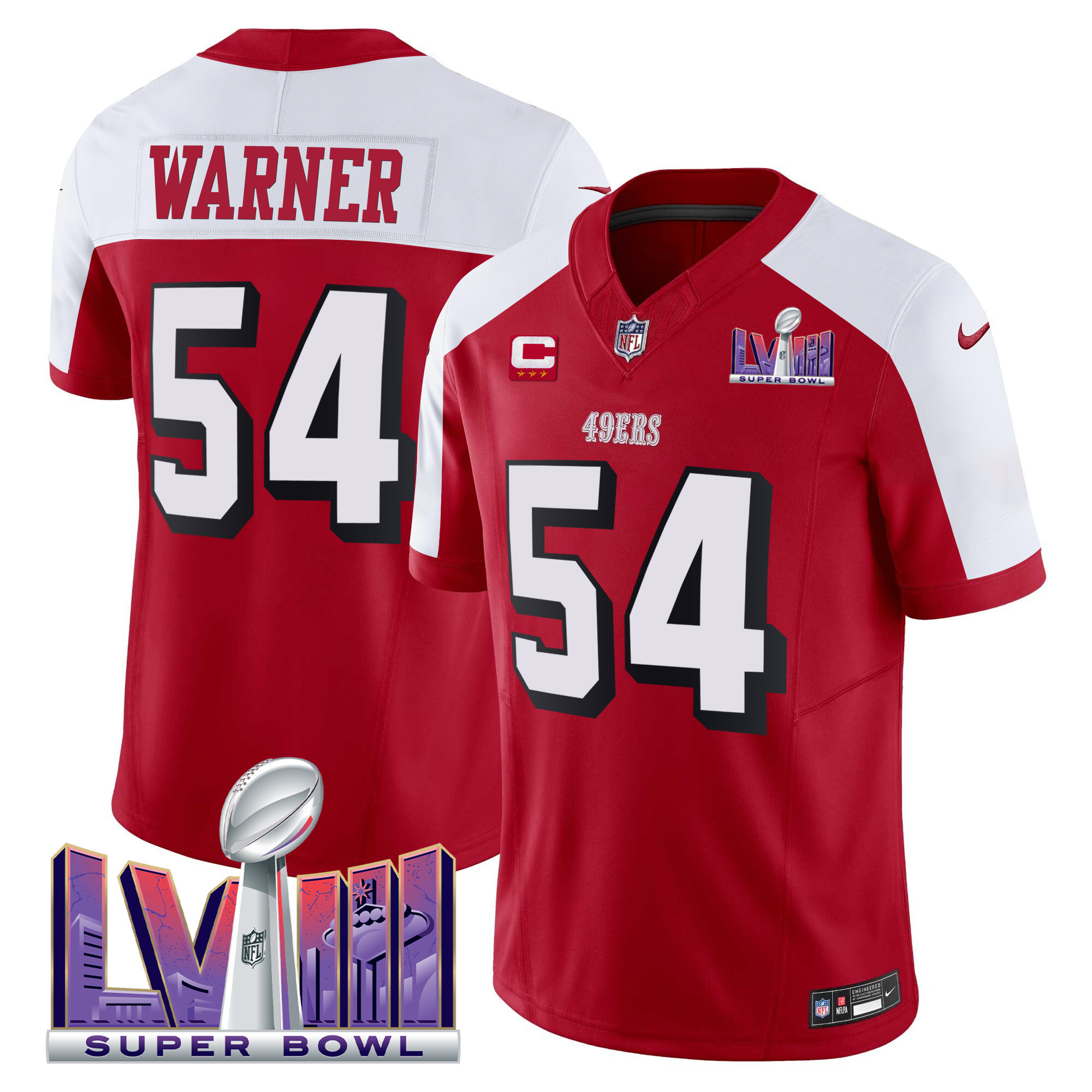 Men's Fred Warner San Francisco 49ers Super Bowl LVIII Patch Vapor Limited Alternate Jersey V2 - All Stitched