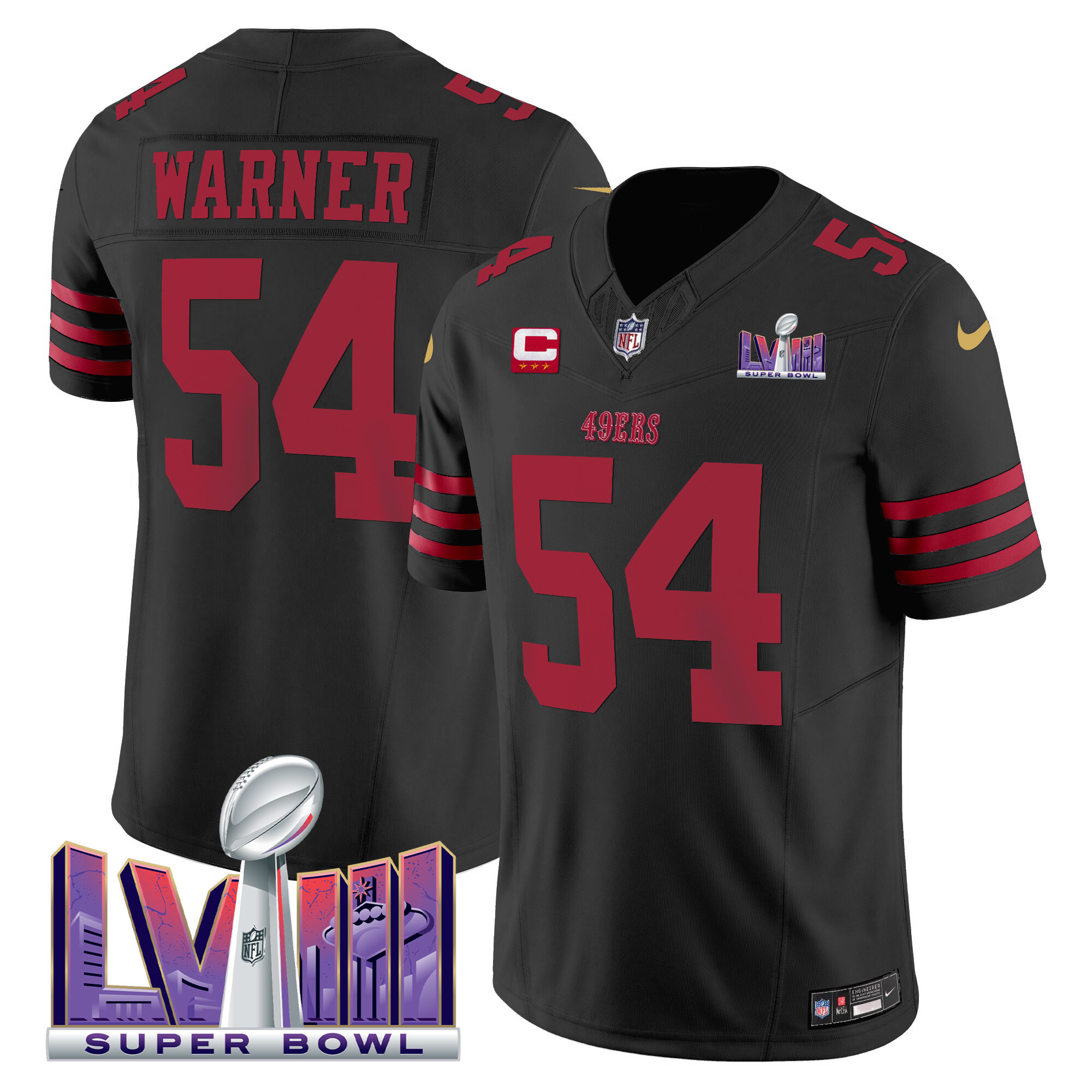 Men's Fred Warner San Francisco 49ers Super Bowl LVIII Patch Vapor Limited Black Jersey - All Stitched