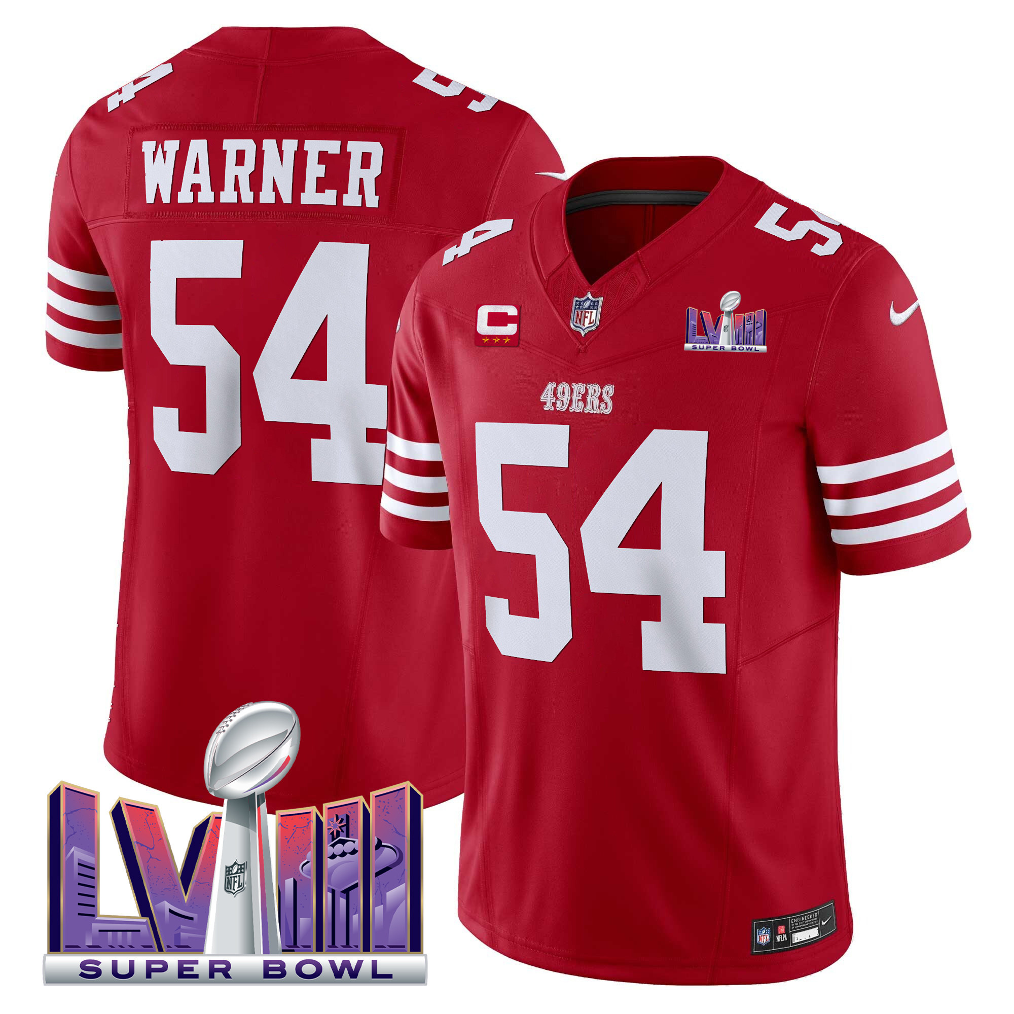 Men's Fred Warner San Francisco 49ers Super Bowl LVIII Patch Vapor Limited Red Jersey - All Stitched