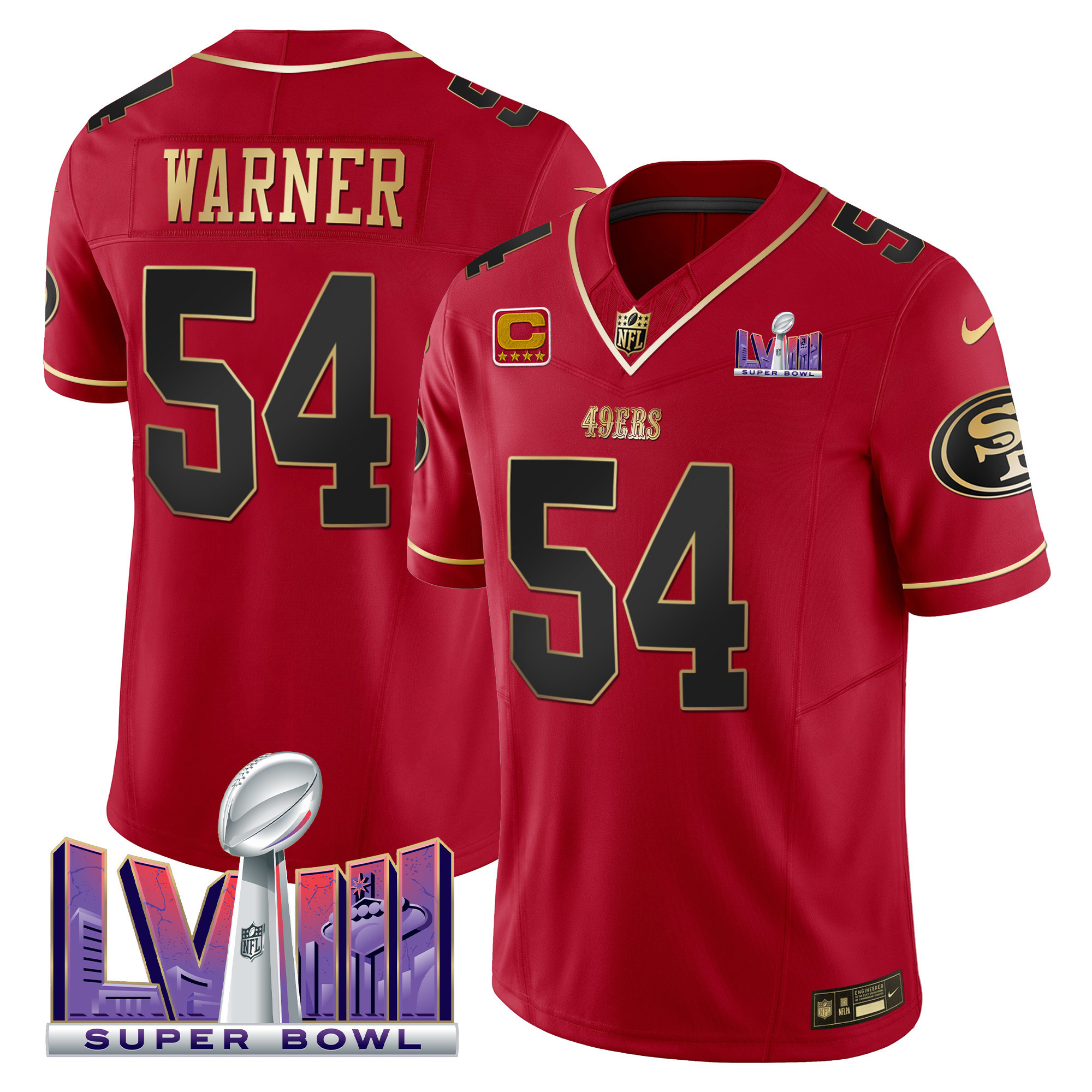 Men's Fred Warner San Francisco 49ers Super Bowl LVIII Patch Vapor Scarlet Limited Jersey - All Stitched