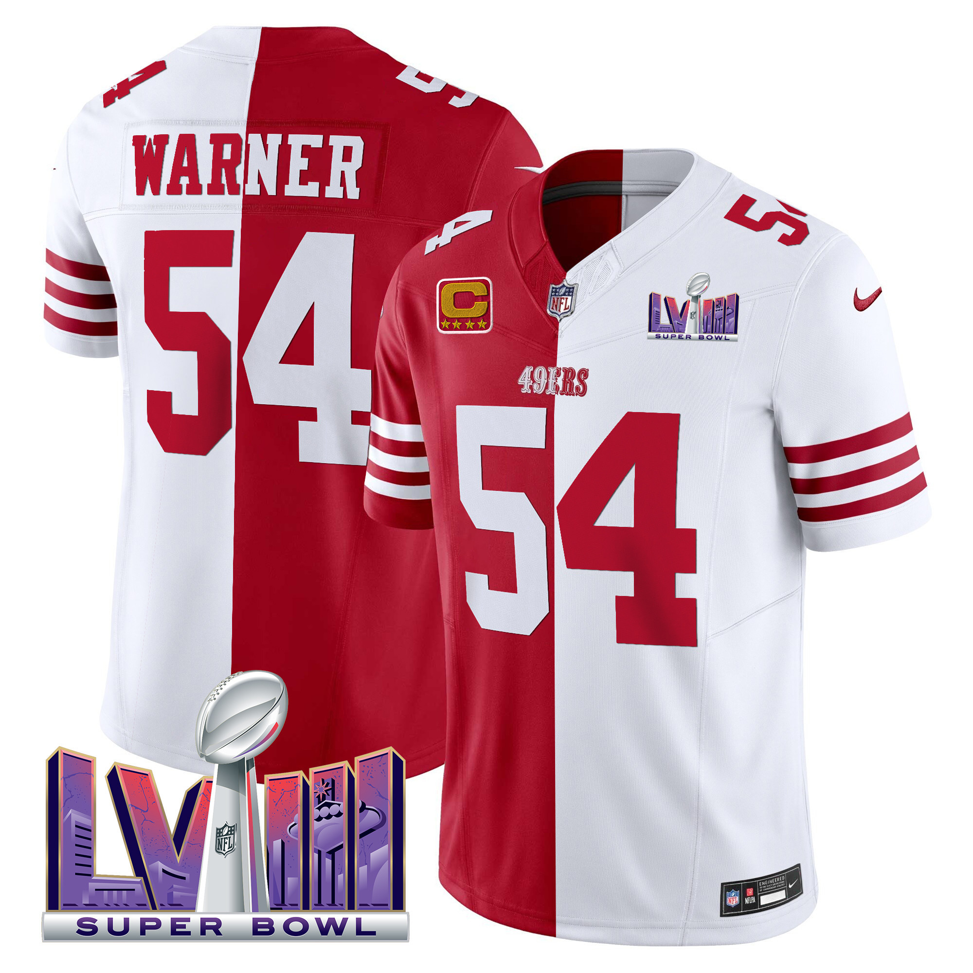 Men's Fred Warner San Francisco 49ers Super Bowl LVIII Patch Vapor Split Jersey V2 - All Stitched