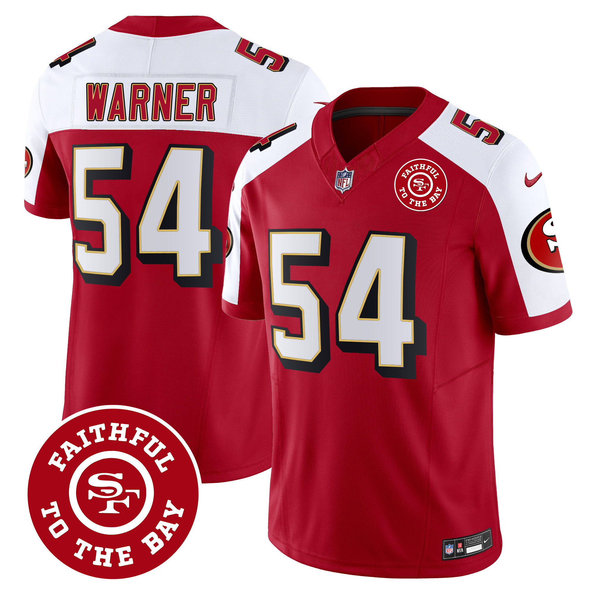 Men's Fred Warner San Francisco 49ers Throwback Faithful To The Bay Patch Vapor Limited Alternate Jersey - All Stitched