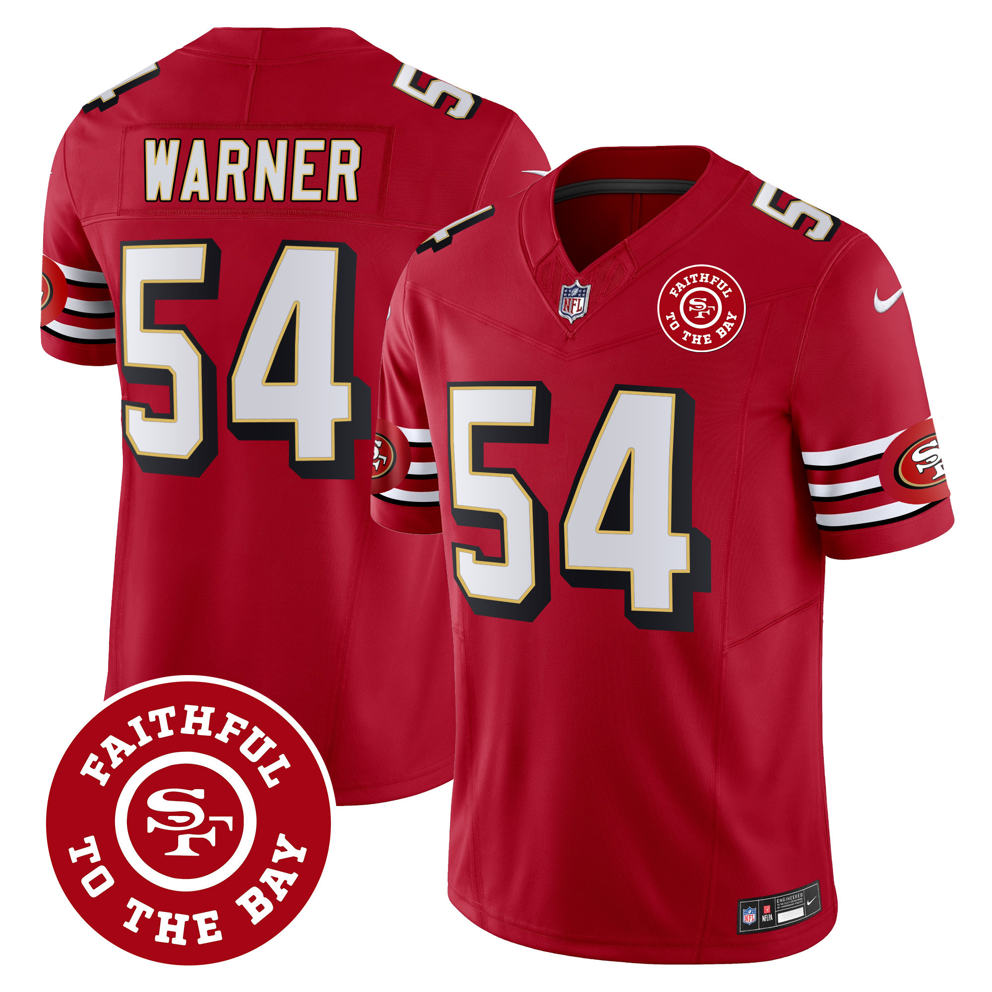 Men's Fred Warner San Francisco 49ers Throwback Faithful To The Bay Patch Vapor Limited Red Jersey - All Stitched