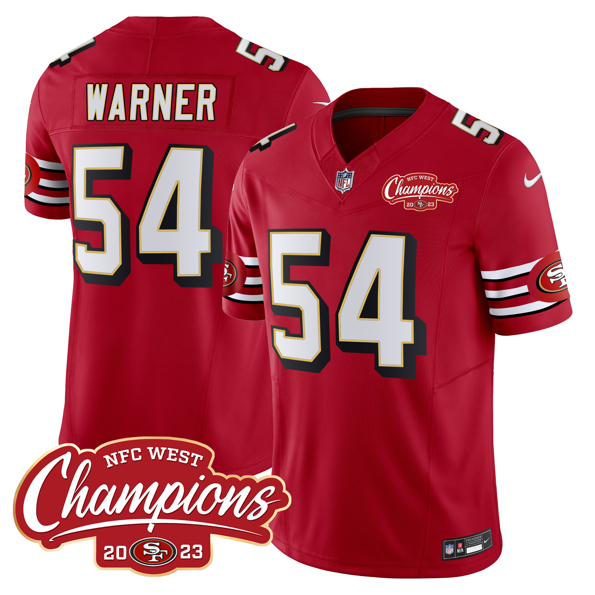 Men's Fred Warner San Francisco 49ers Throwback NFC West Champions Patch Vapor Red Jersey - All Stitched