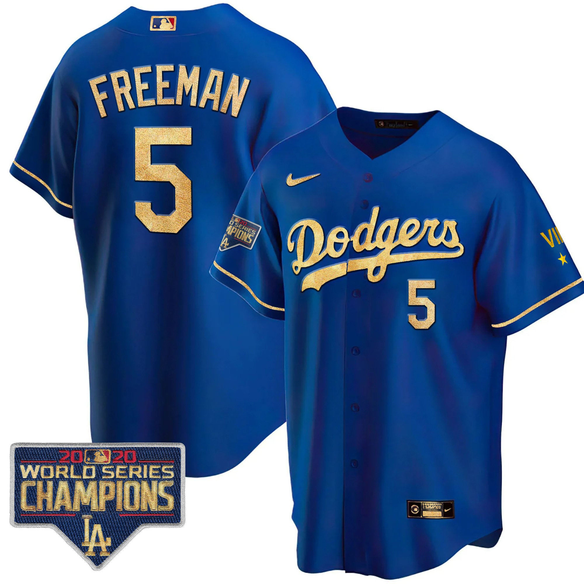 Men's Freddie Freeman Los Angeles Dodgers 2020 World Series Champions Rush Gold Cool Royal Jersey ñ All Stitched