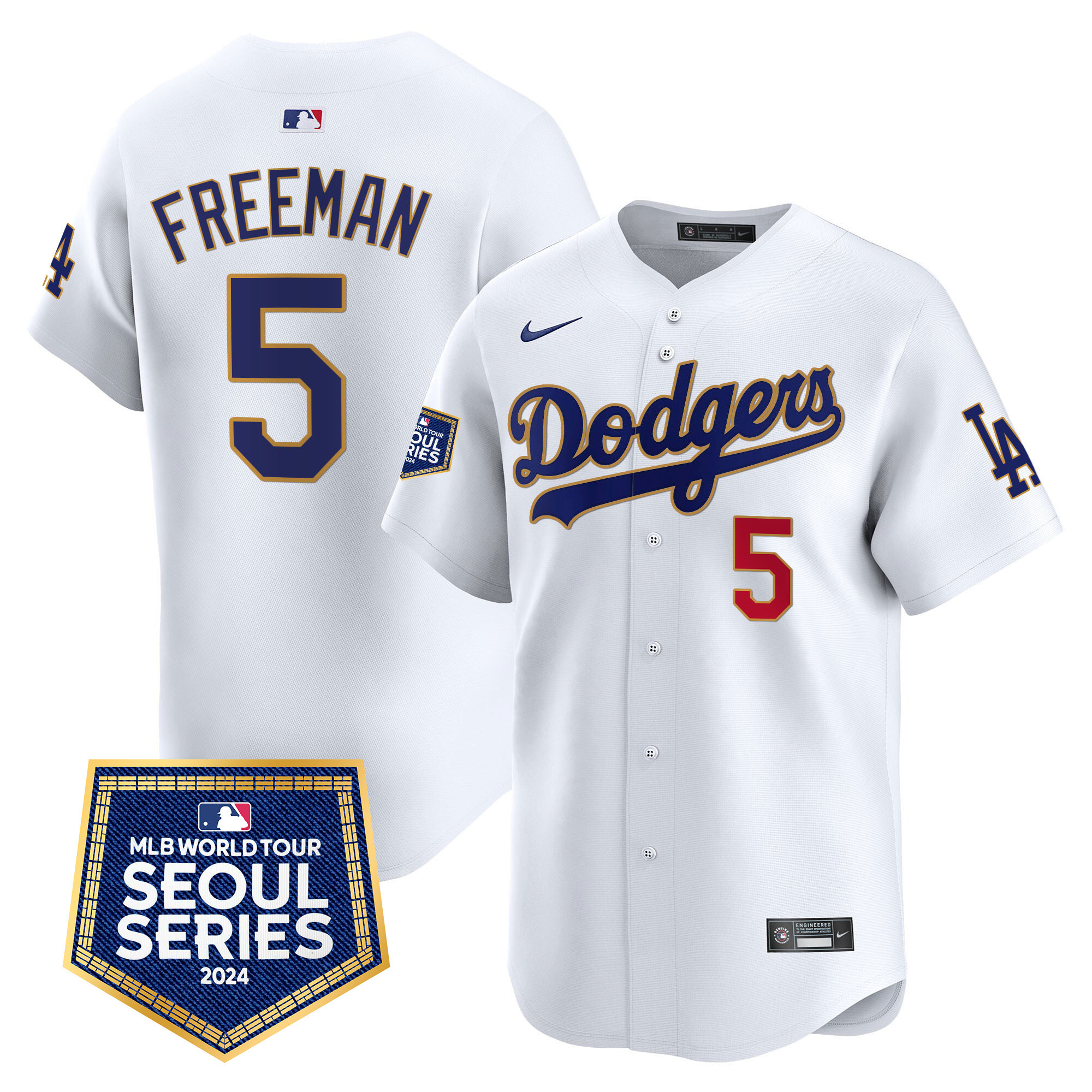 Men's Freddie Freeman Los Angeles Dodgers 2024 World Tour Seoul Series Patch Vapor Premier Limited White Jersey - All Stitched