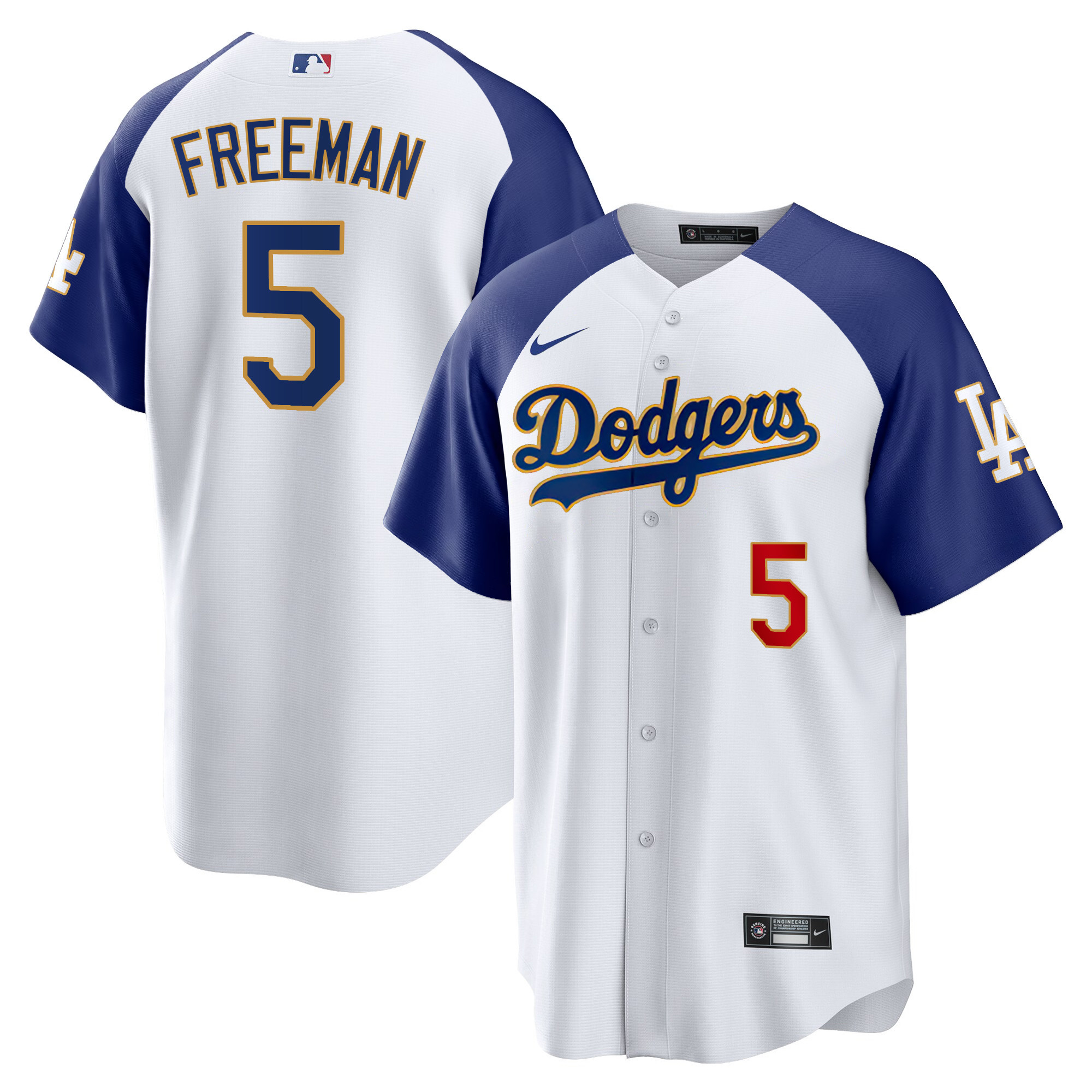 Men's Freddie Freeman Los Angeles Dodgers Gold Trim Cool Base Alternate White Jersey - All Stitched