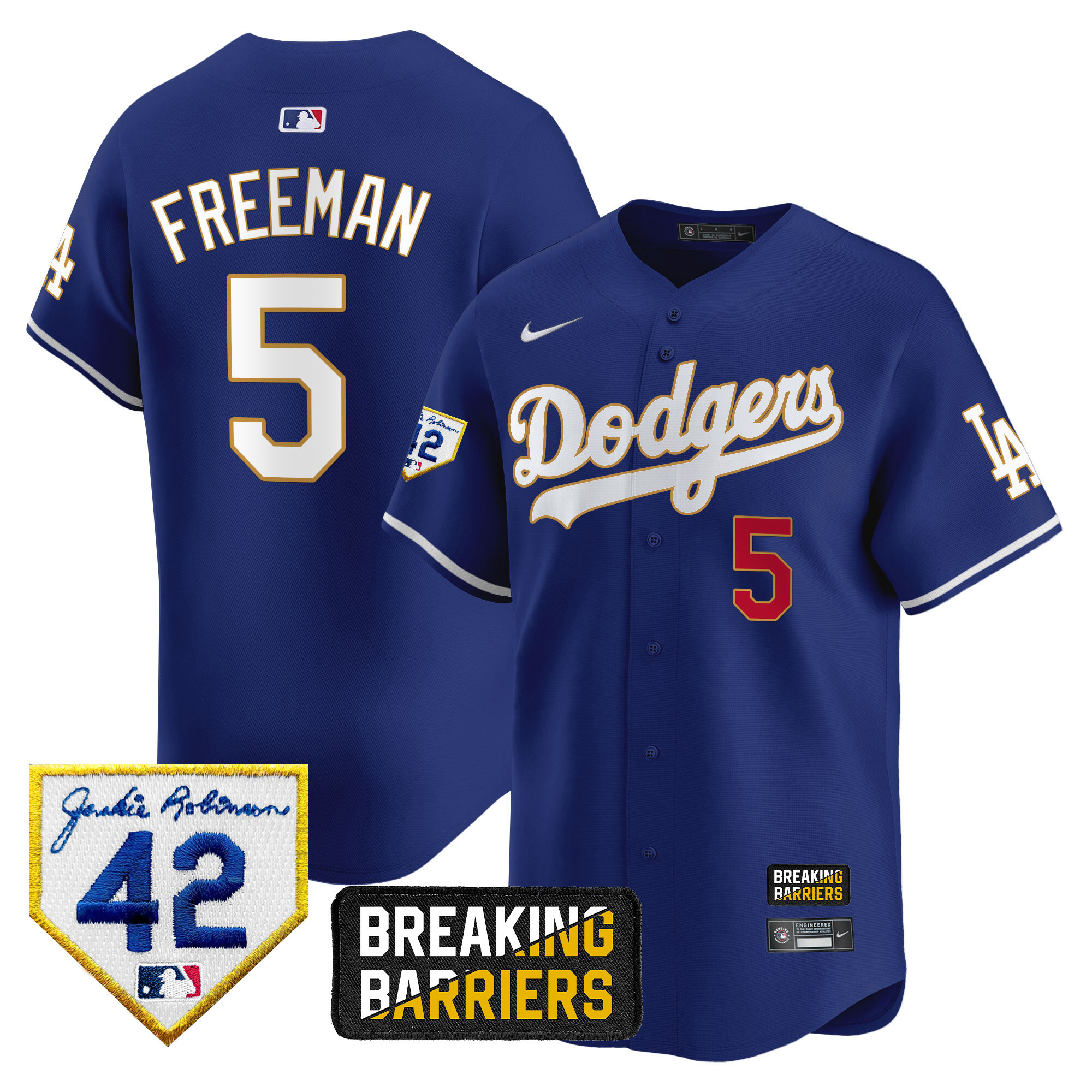 Men's Freddie Freeman Los Angeles Dodgers Jackie Robinson Breaking Barriers Patch Vapor Premier Limited Royal Jersey - All Stitched