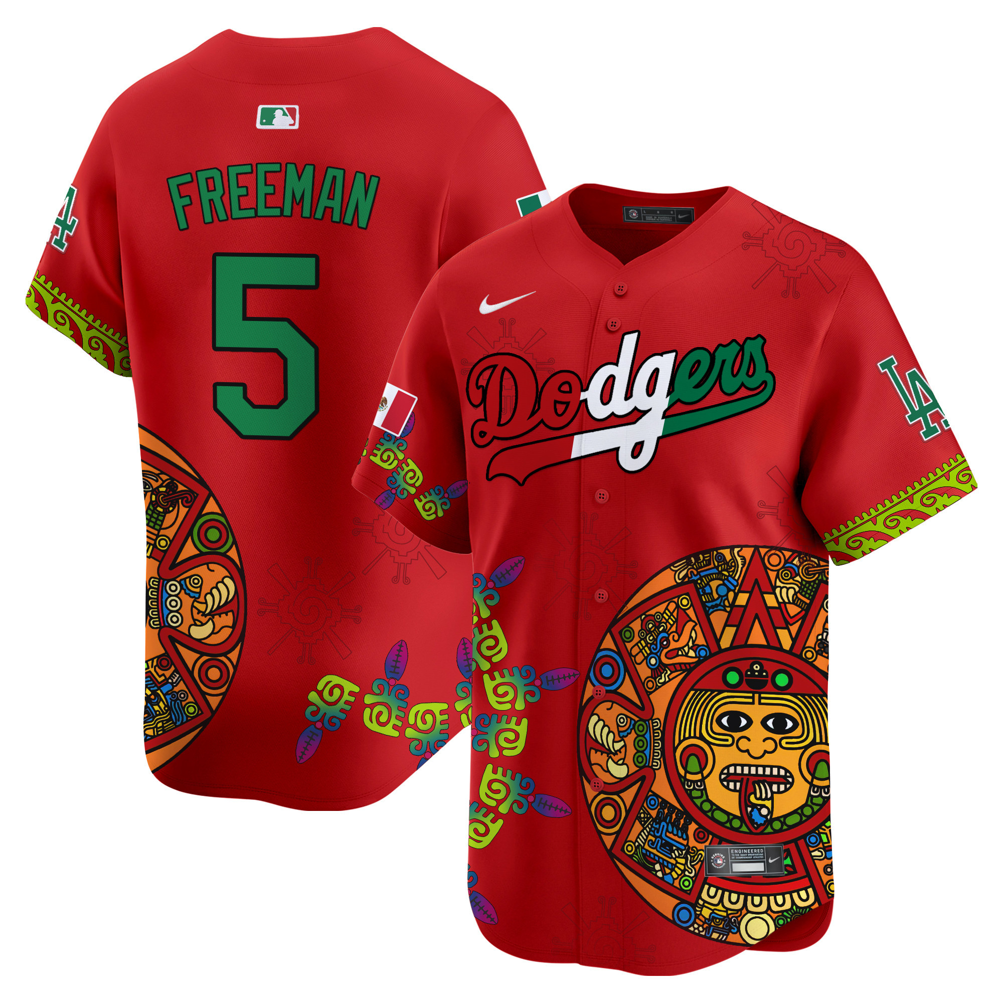 Men's Freddie Freeman Los Angeles Dodgers Mexico Aztec Calendar Vapor Premier Limited Red Jersey - Printed